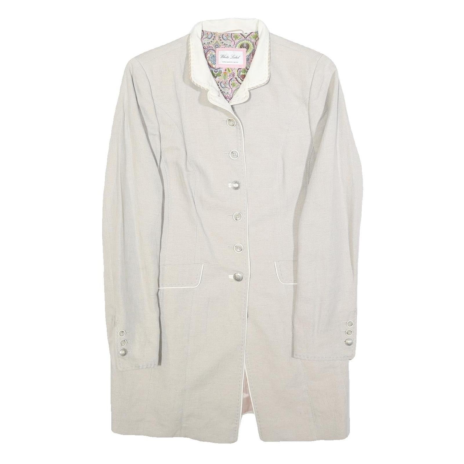 WHITE LABEL Womens Cream Linen Blend Tailored Jacket UK 12 Button Closure Plain Refurbished - N/A refurbished available on Cerqular
