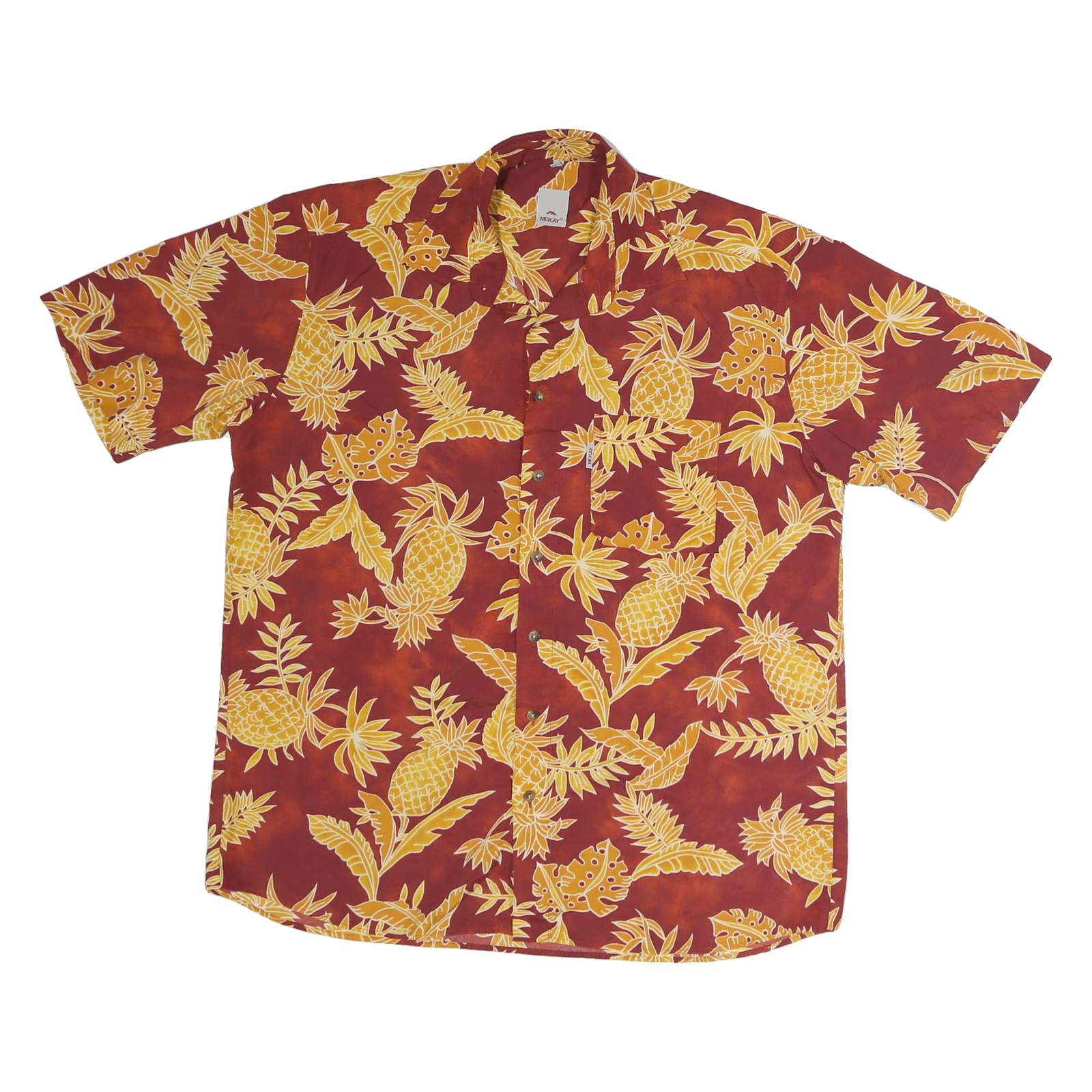 MCKAY Mens Red & Yellow Hawaiian Shirt L Pineapple Pattern Summer Beachwear Refurbished - N/A refurbished available on Cerqular
