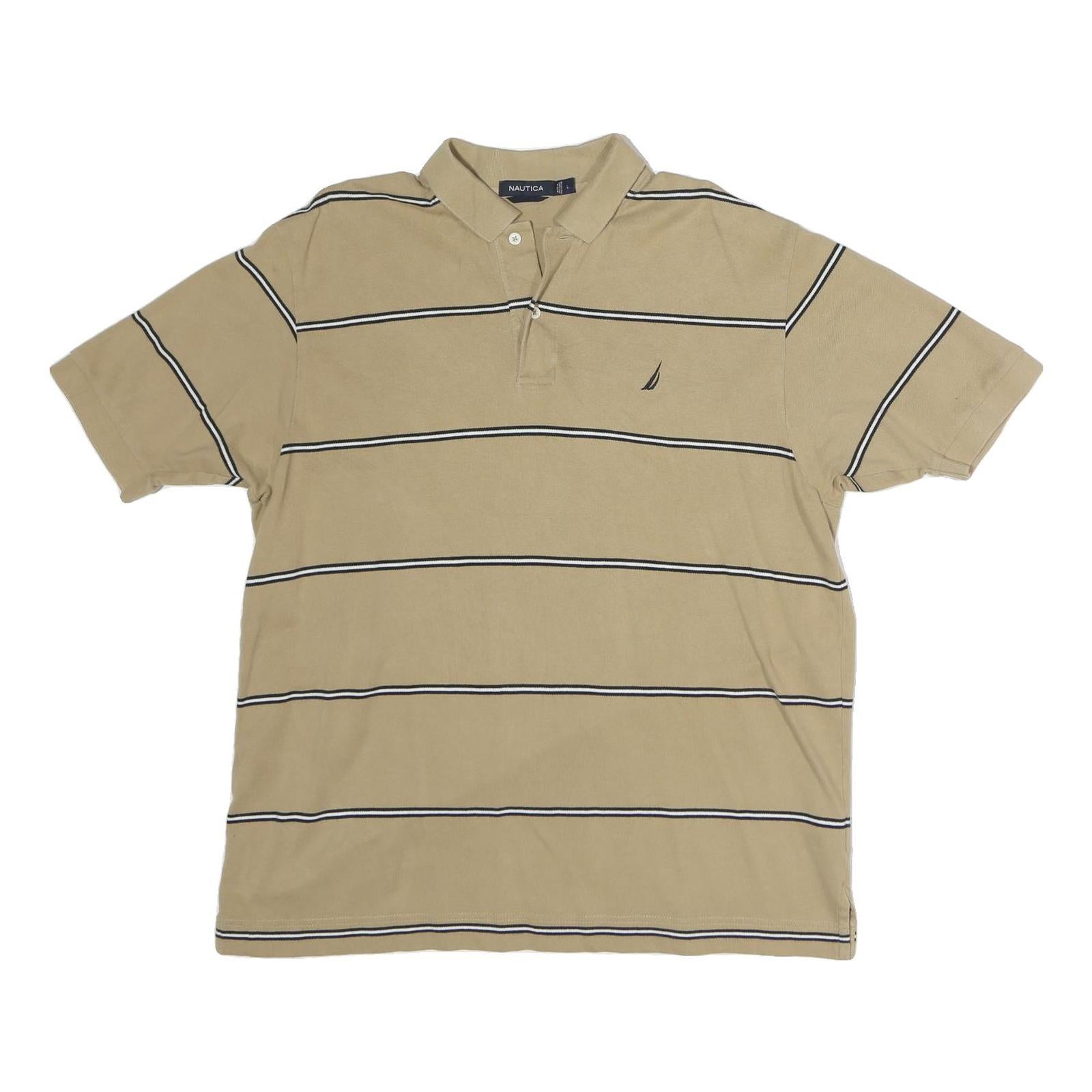 NAUTICA Mens Beige Striped Short Sleeve Polo Shirt L Cotton Casual Summer Refurbished - N/A refurbished available on Cerqular