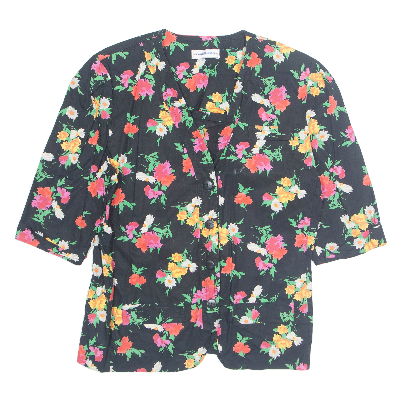 Womens Printed Blouse Black V-Neck 3/4 Sleeve Floral L Refurbished - N/A refurbished available on Cerqular