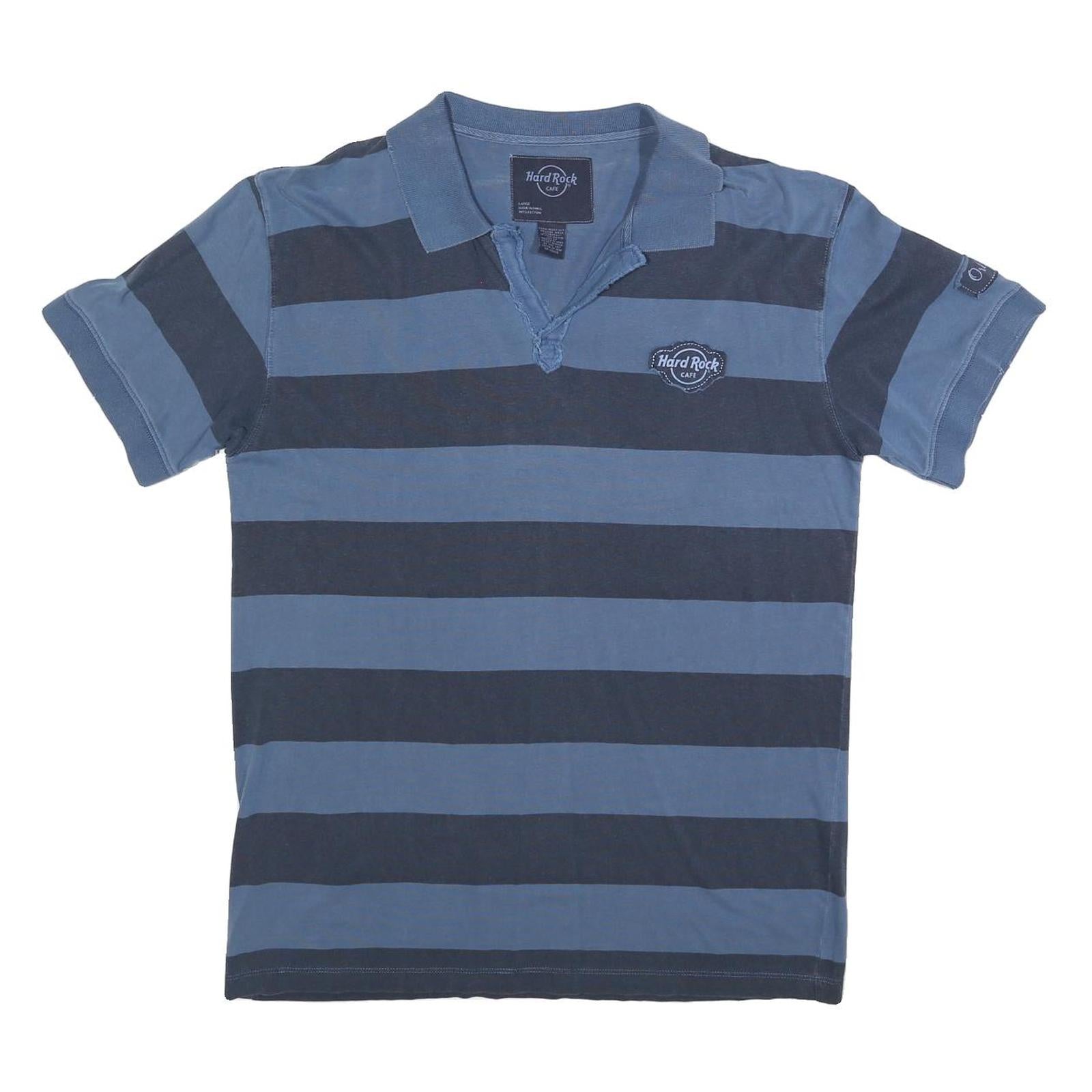 HARD ROCK CAFE Mens Blue & Navy Drum Kit Stripe Short Sleeve Polo Shirt L Refurbished - N/A refurbished available on Cerqular