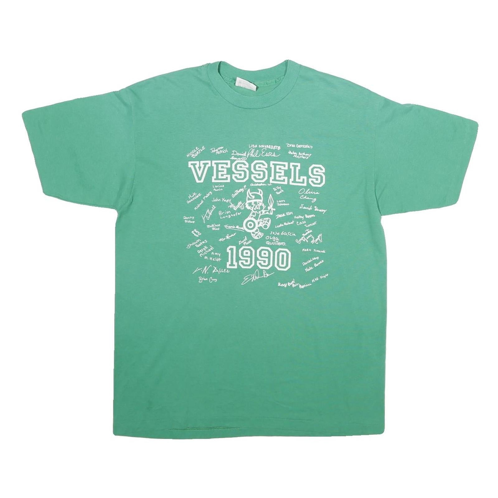 HANES Mens Green Vessels 1990 Graphic T-Shirt L Short Sleeve Crew Neck Vintage Refurbished - N/A refurbished available on Cerqular