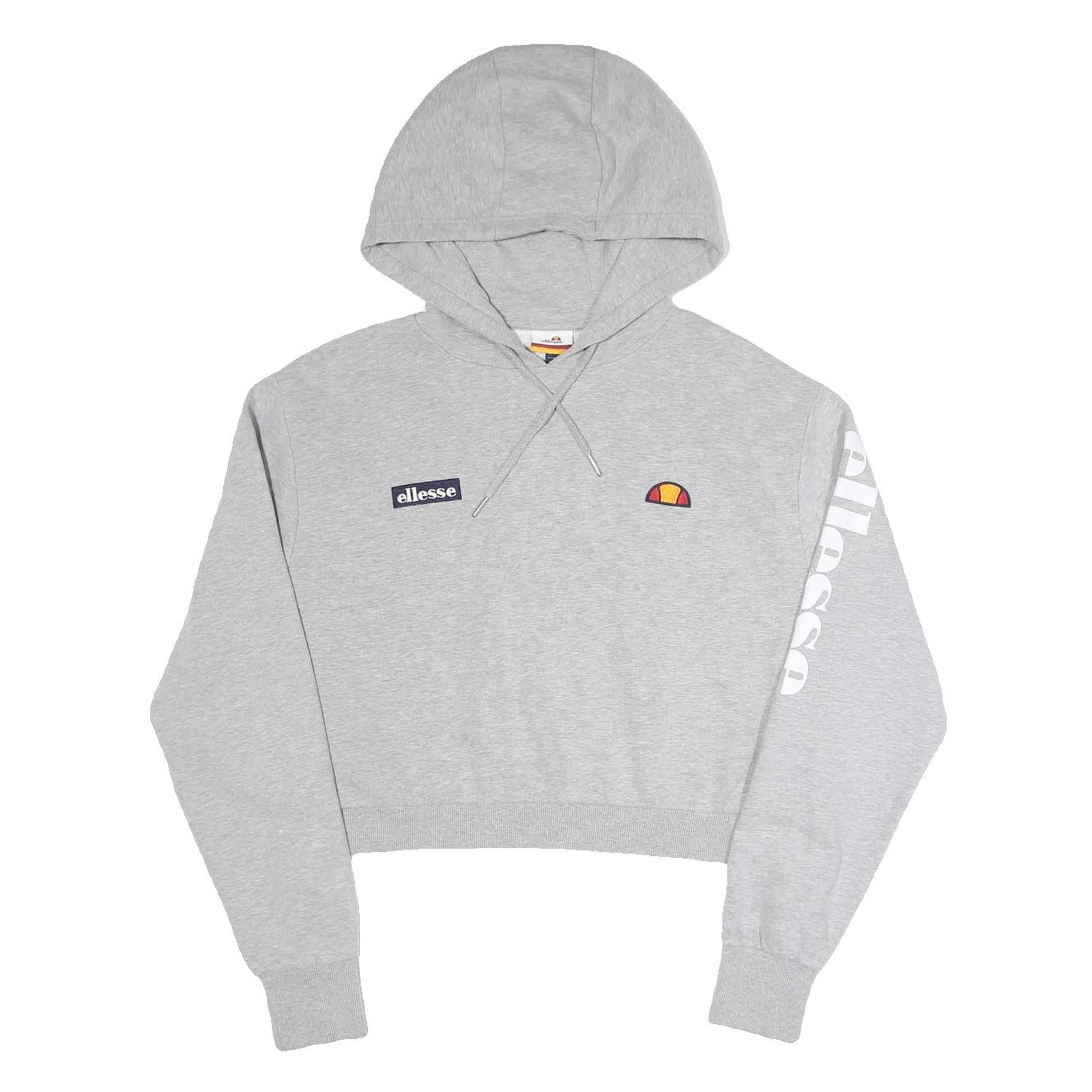 ELLESSE Womens Grey Hoodie UK 12 Cotton Blend Pullover Logo Print Cropped Refurbished - N/A refurbished available on Cerqular