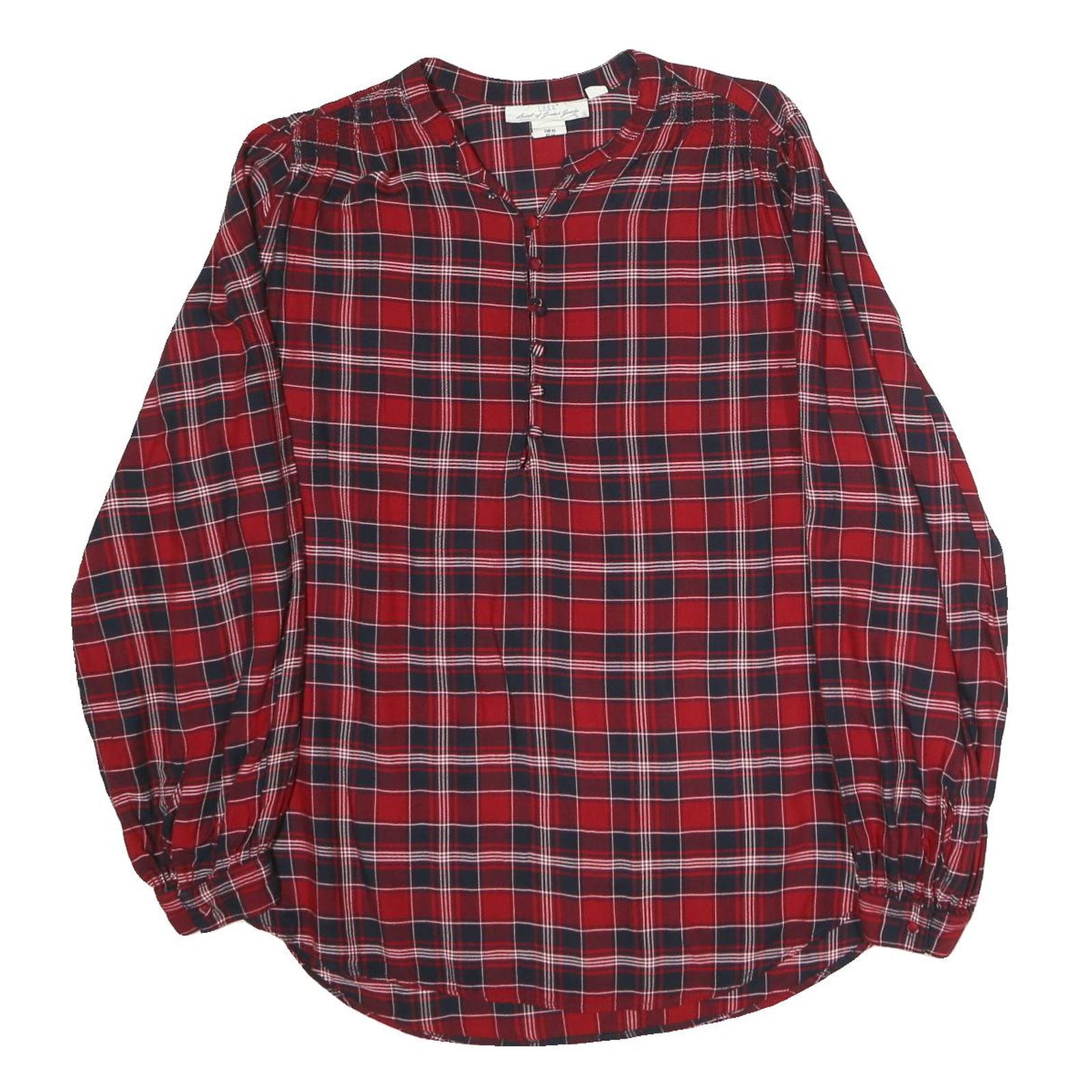 L.O.G.G Womens Red & Navy Check Blouse Long Sleeve Button Neck L Cotton Blend Refurbished - N/A refurbished available on Cerqular