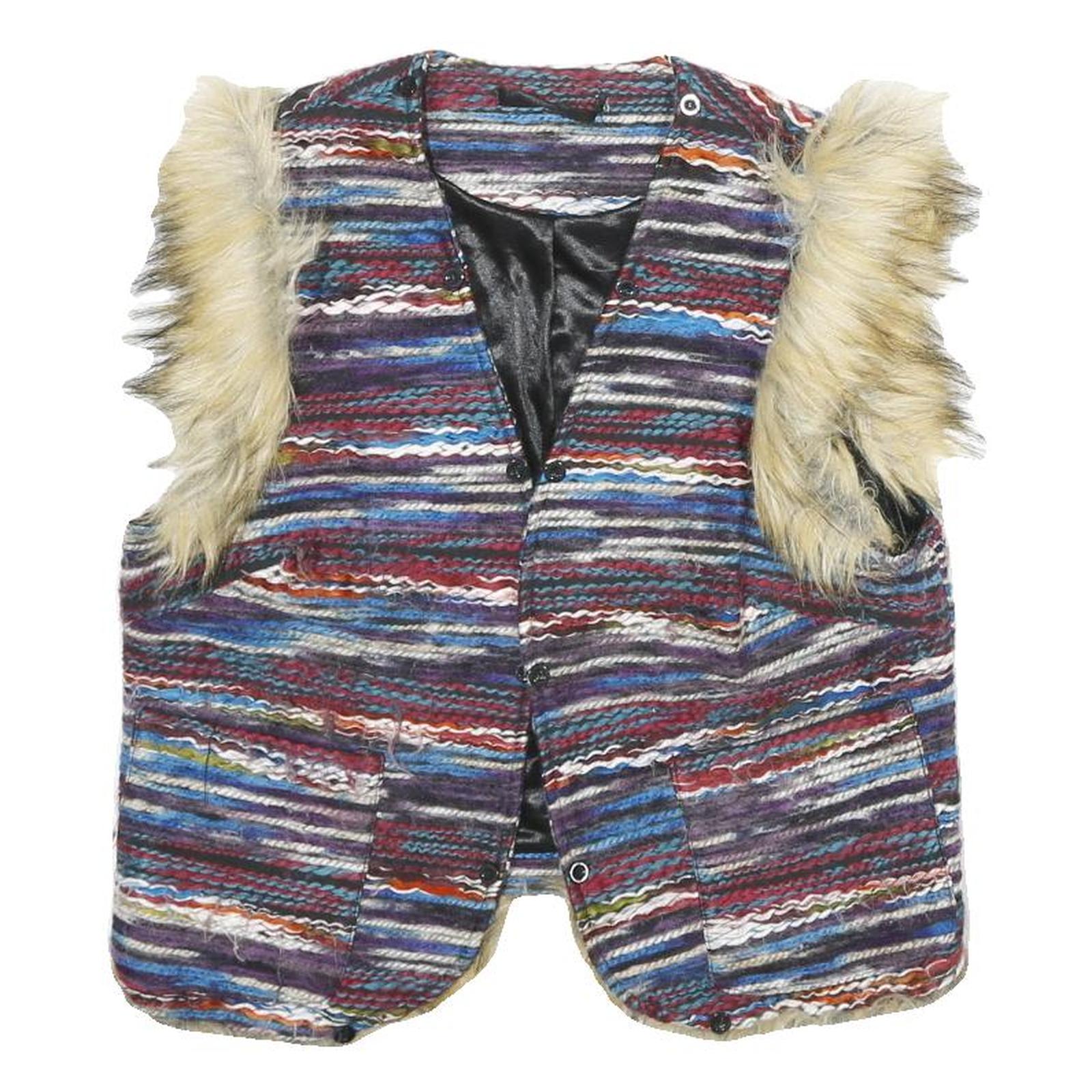 Womens Multi Colour Faux Fur Trim Button Acrylic Blend Knit Jacket XS Casual Refurbished - N/A refurbished available on Cerqular
