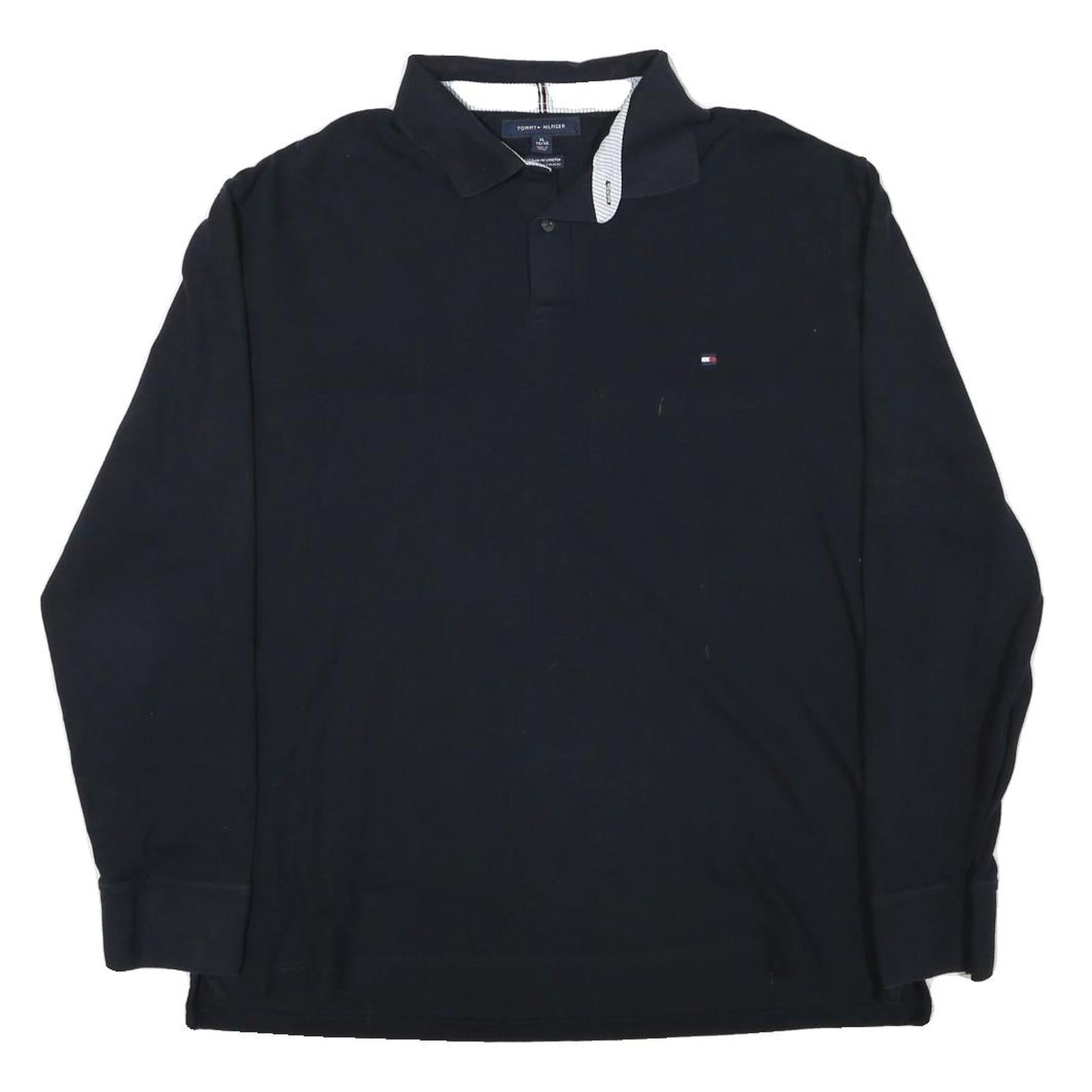 TOMMY HILFIGER Mens Black Long Sleeve Plain XL Cotton Blend Polo Shirt Refurbished - N/A refurbished available on Cerqular