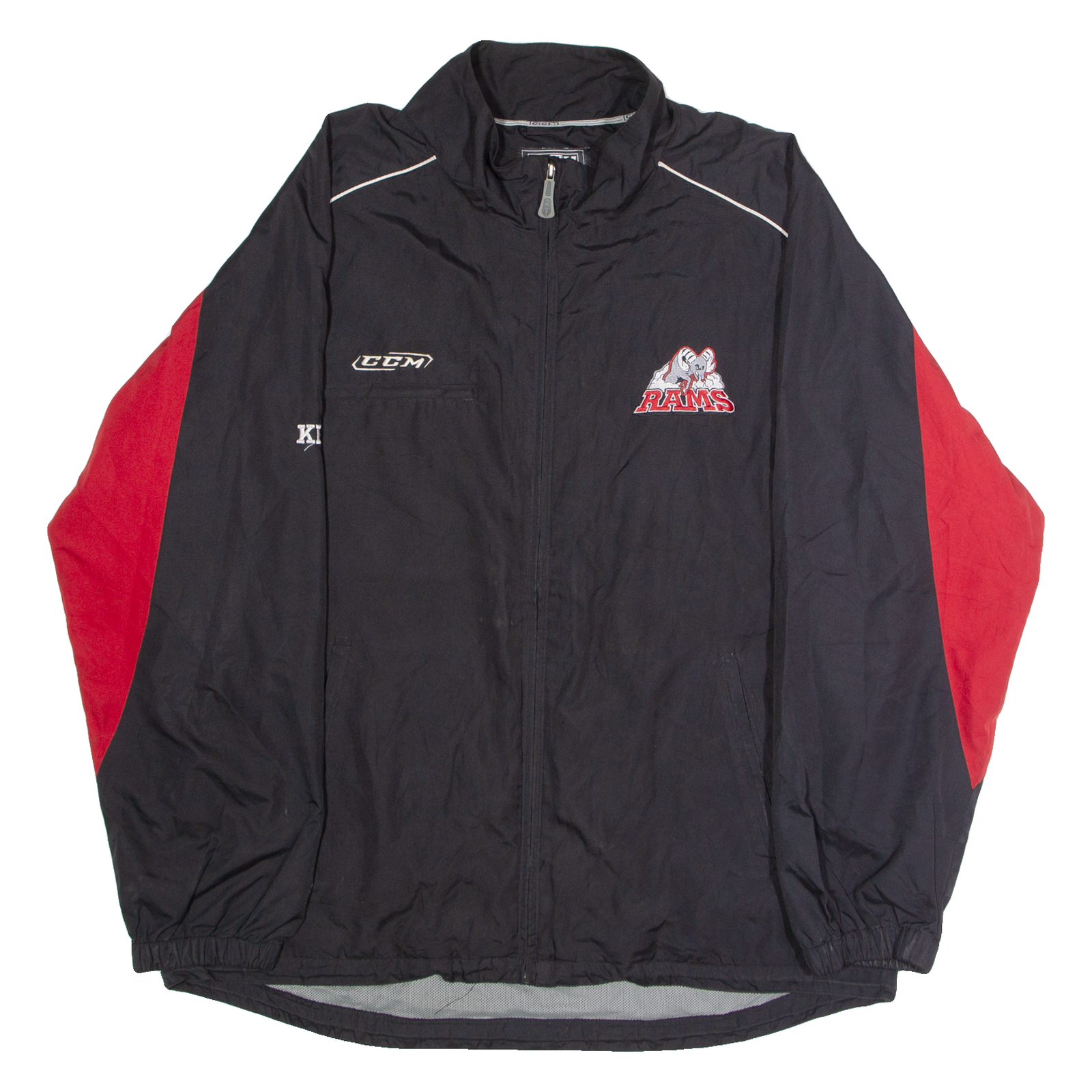 CCM Stittsville Rams Ice Hockey 'Kevin' Mens Windbreaker Jacket Black 90s USA XL Refurbished - N/A refurbished available on Cerqular