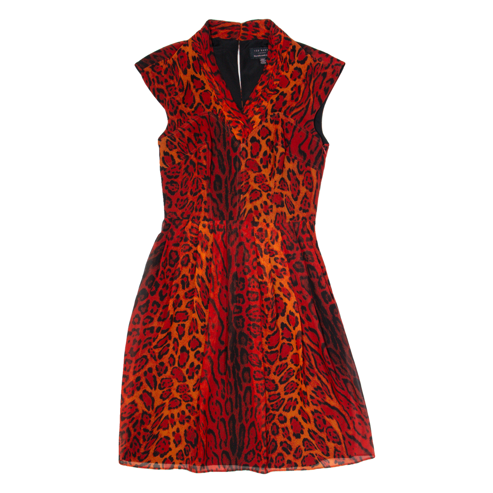 TED BAKER Womens Fit & Flare Dress Red Animal Print Sleeveless Knee Length XS Refurbished - N/A refurbished available on Cerqular