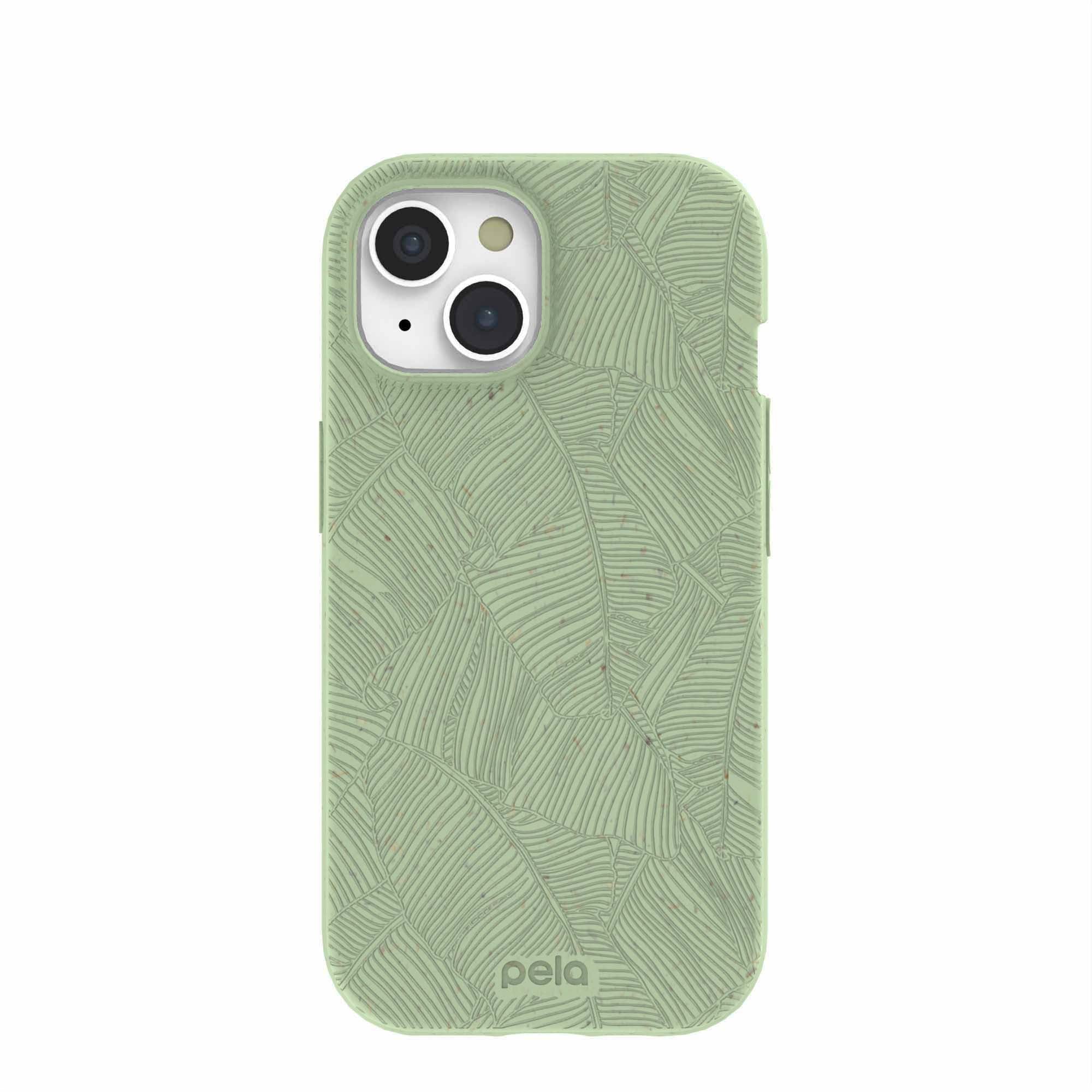 Sage Green Lushy Leaves iPhone 15 Case Refurbished - Pela Case refurbished available on Cerqular