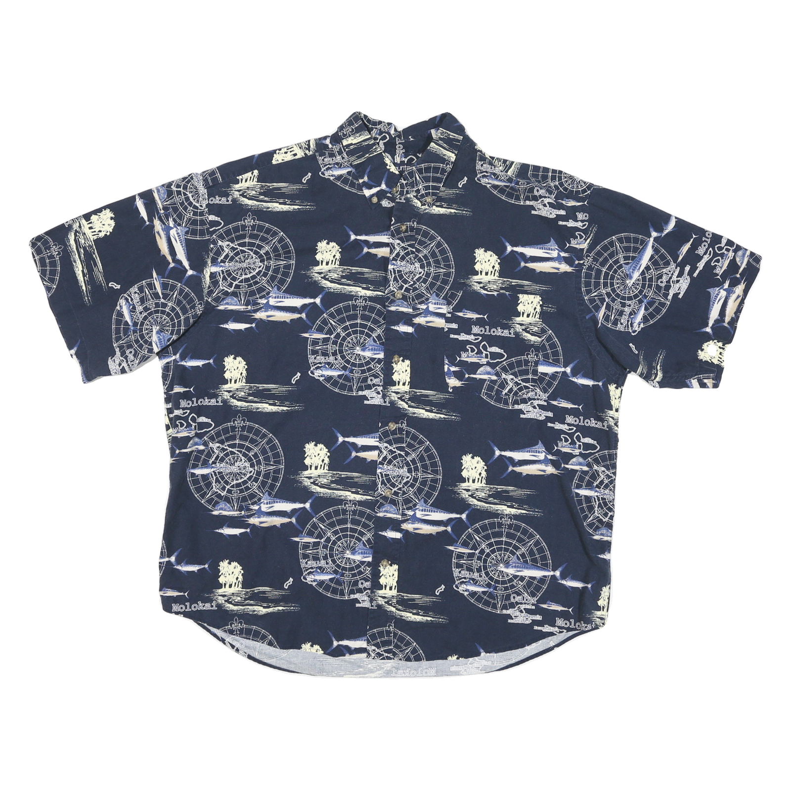 PURITAN Mens Blue & Cream Cotton Blend Shirt XL Nautical Print Short Sleeve Refurbished - N/A refurbished available on Cerqular