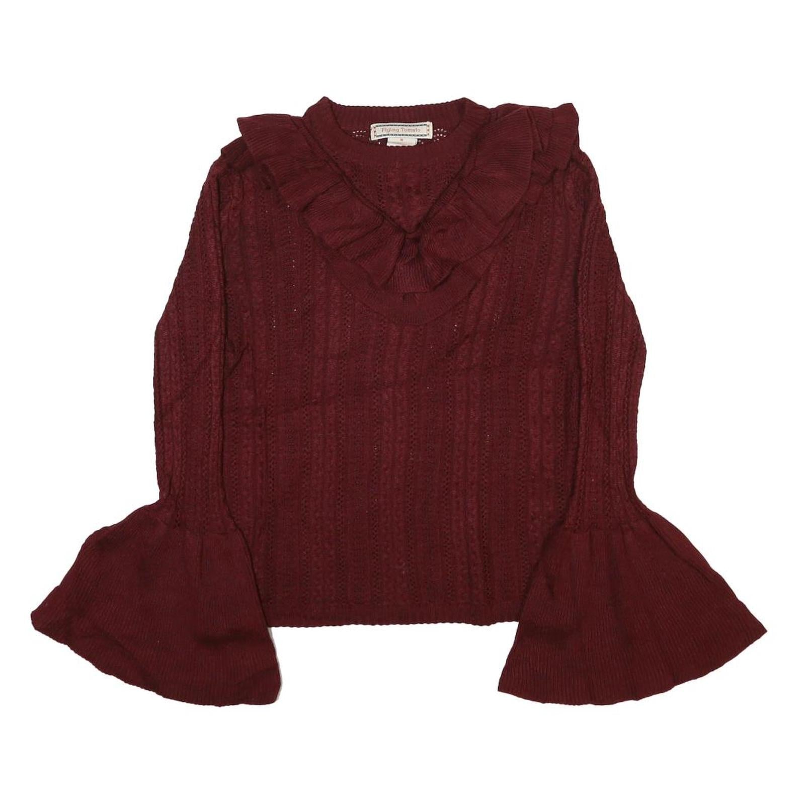 Buy FLYING TOMATO Womens Maroon Patterned Jumper V-Neck Chunky Knit M Ruffle Collar Refurbished - $27.29 FLYING TOMATO Womens Maroon Patterned Jumper V-Neck Chunky Knit M Ruffle Collar Refurbished - N/A refurbished available on Cerqular