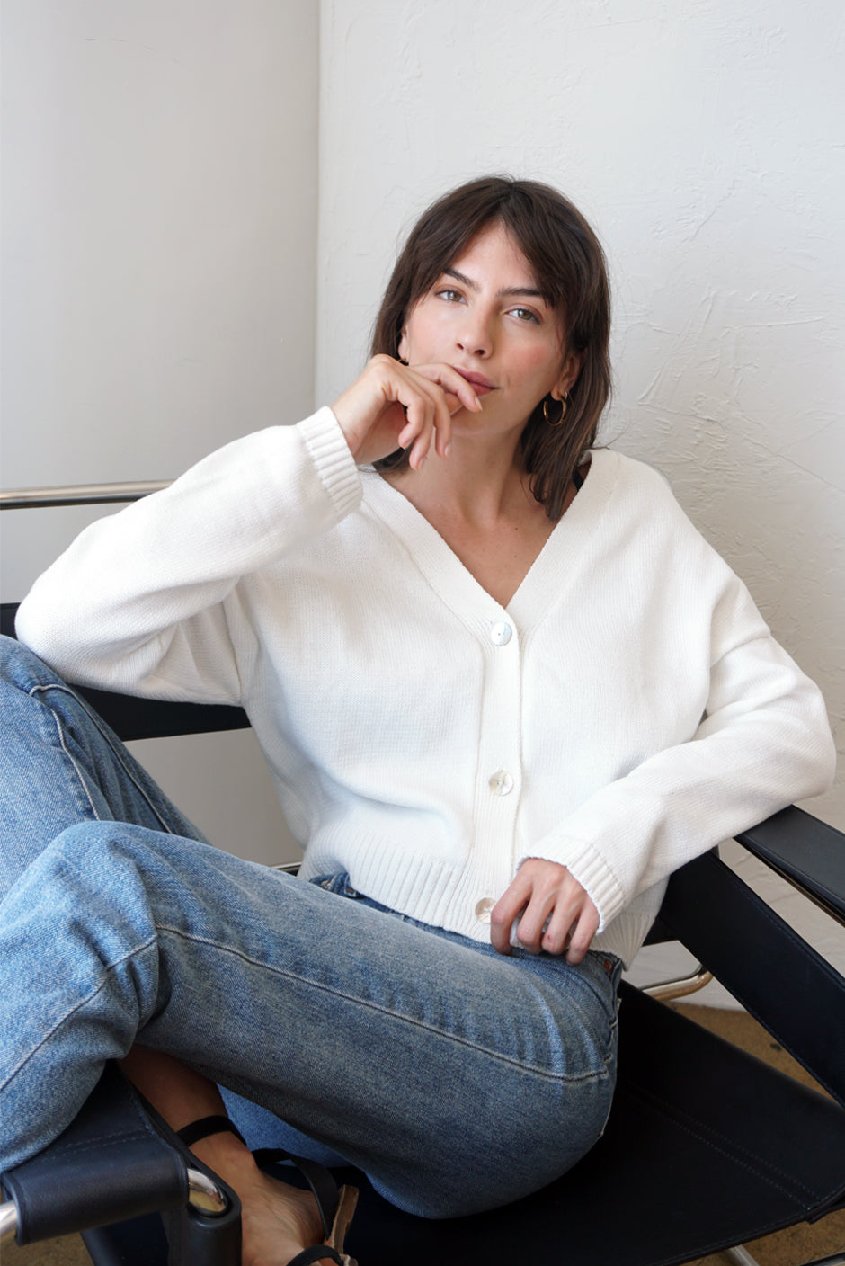 Buy Diana Cardigan in Sugar White | Size: L Refurbished - $139.00 Diana Cardigan in Sugar White | Size: L Refurbished - N/A (Paneros is not a known clothing brand. It is possible refurbished available on Cerqular