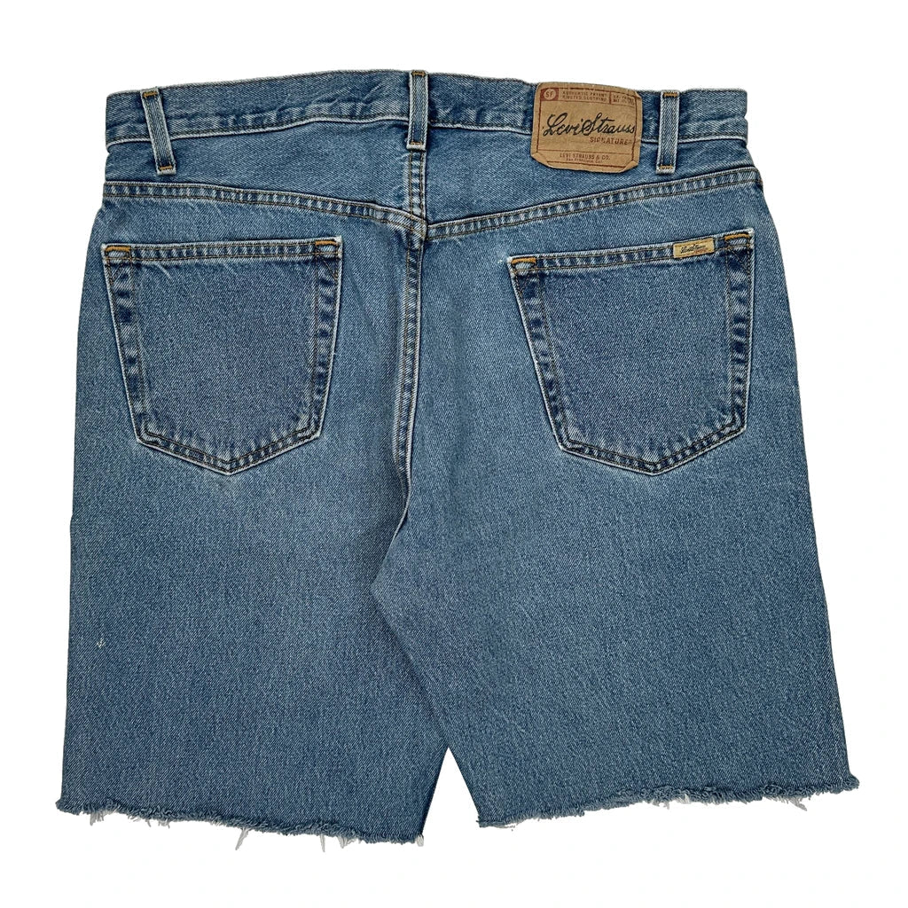 Levis Denim Shorts - 36W 10L Blue Cotton Refurbished - Thrifted (note: this is a term often used to describe second- refurbished available on Cerqular