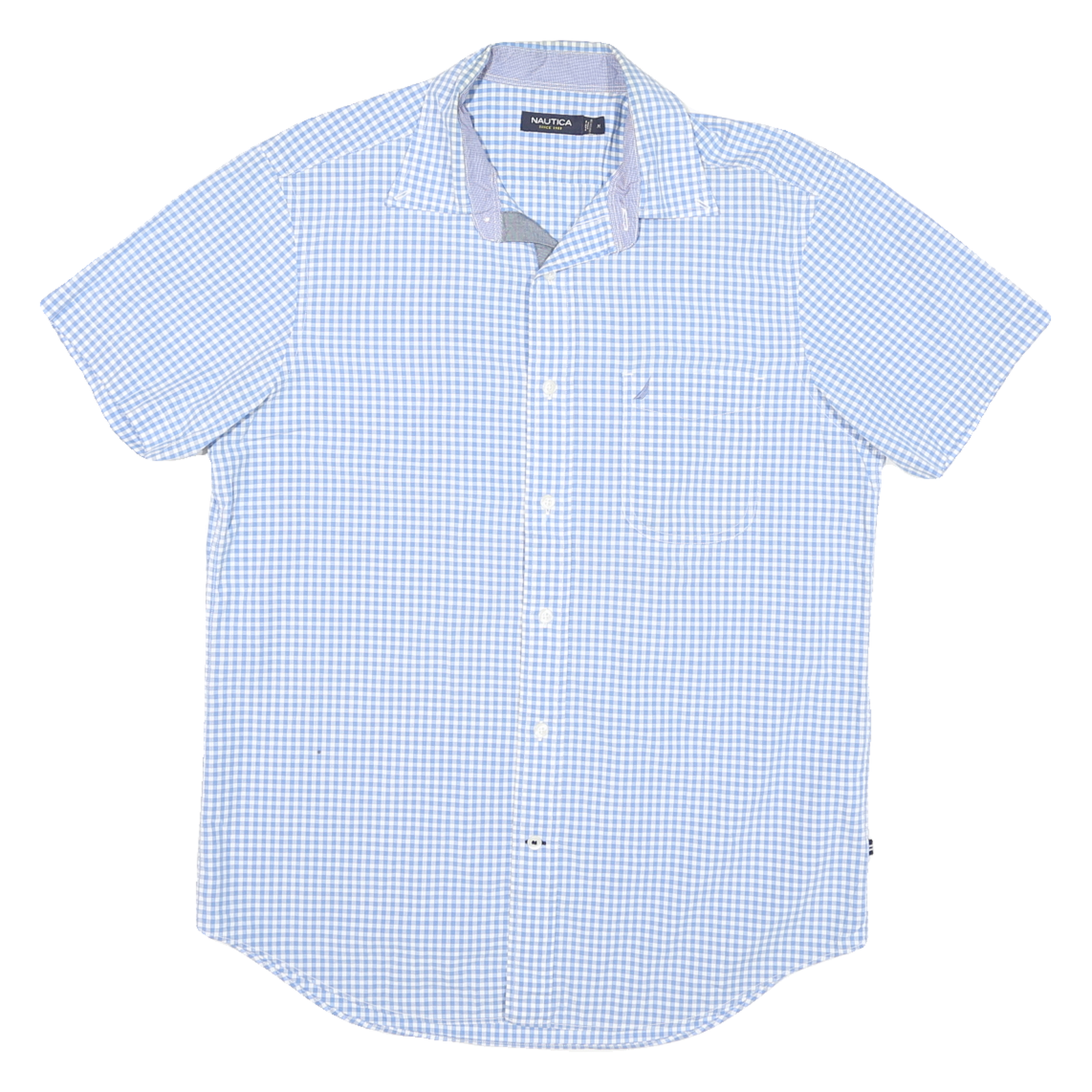 NAUTICA Mens Blue Check Short Sleeve Shirt M Cotton Blend Casual Summer Refurbished - N/A refurbished available on Cerqular