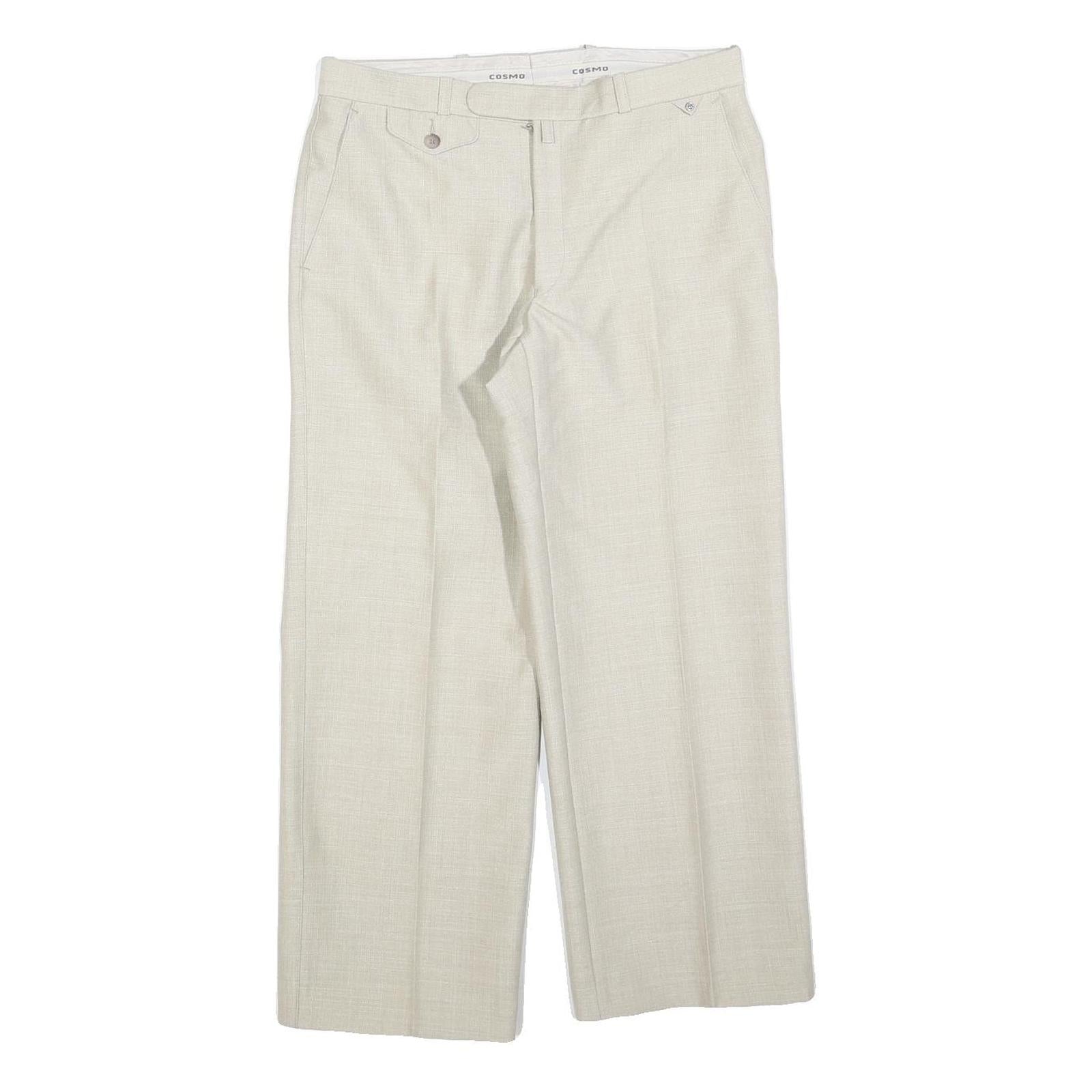 COSMO Womens Wool Blend Cream Regular Straight Trousers W30 L27 Classic Zip Refurbished - N/A refurbished available on Cerqular