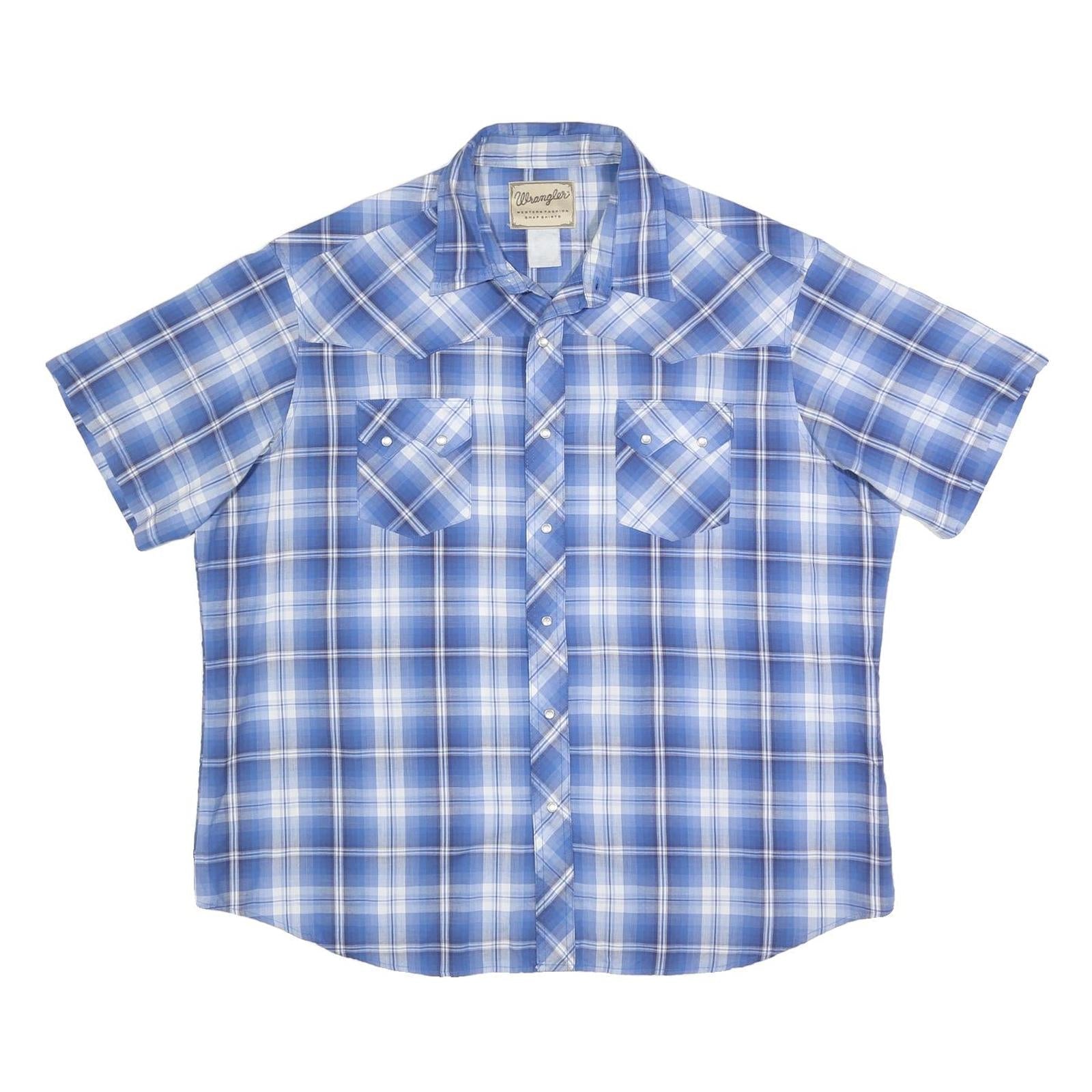 WRANGLER Mens Blue & White Check Shirt 2XL Western Casual Short Sleeve Refurbished - N/A refurbished available on Cerqular