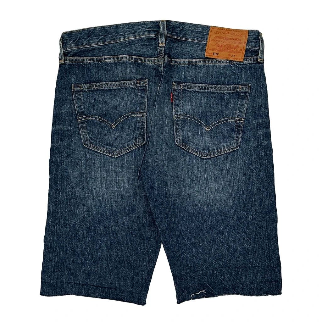 501 Levis Denim Shorts - 34W 11L Blue Cotton Refurbished - Thrifted (note: this is a term often used to describe second- refurbished available on Cerqular