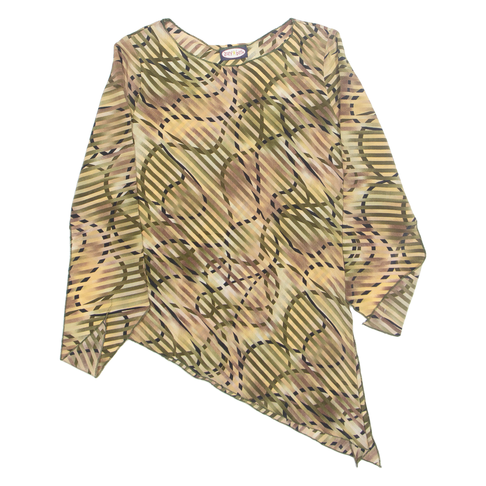 ZOEY AND BETH Womens Printed Blouse Beige Long Sleeve Crazy Pattern M Refurbished - N/A refurbished available on Cerqular