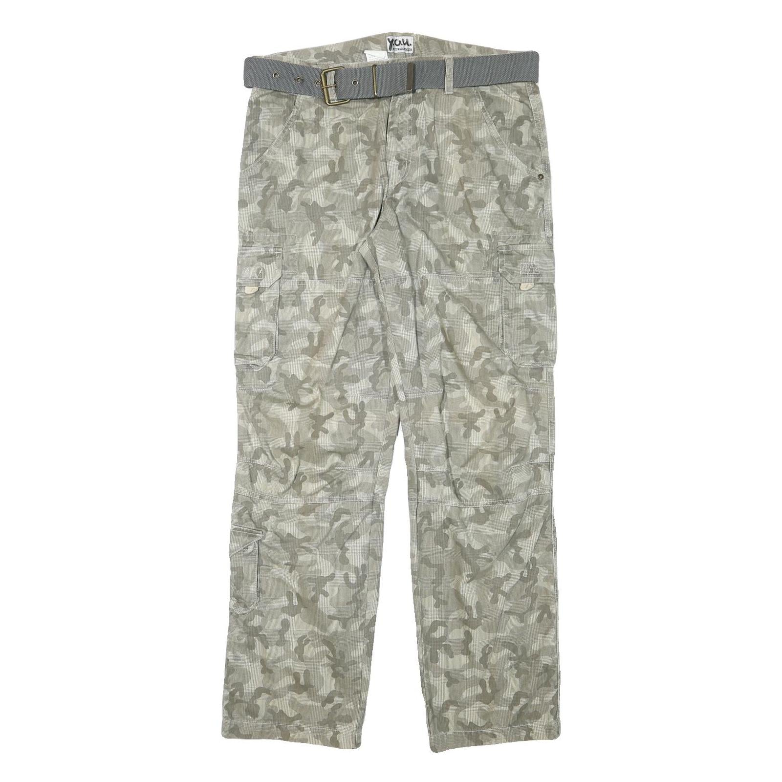 YOU Mens Cotton Blend Grey Camouflage Regular Cargo Trousers W34 L32 Belted Refurbished - N/A refurbished available on Cerqular