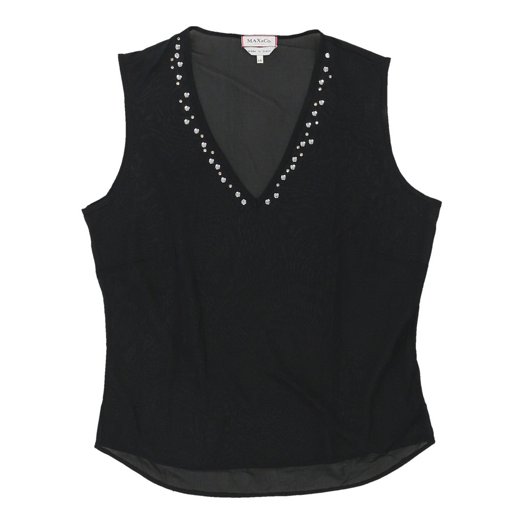 Y2K Max & Co V-neck Top - Medium Black Viscose Refurbished - Thrifted (note: this is a term often used to describe second- refurbished available on Cerqular