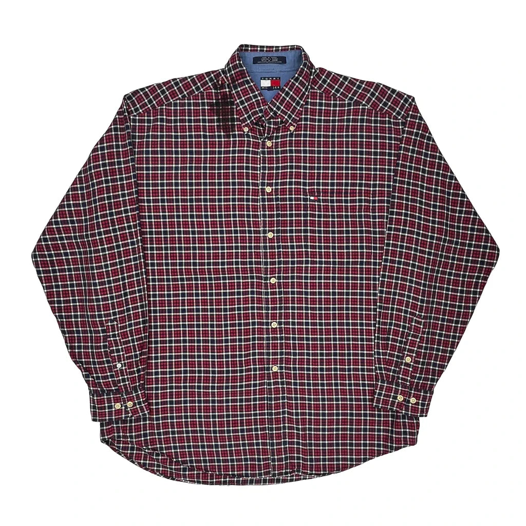 Tommy Hilfiger Checked Shirt - Large Blue Cotton Refurbished - Thrifted (note: this is a term often used to describe second- refurbished available on Cerqular