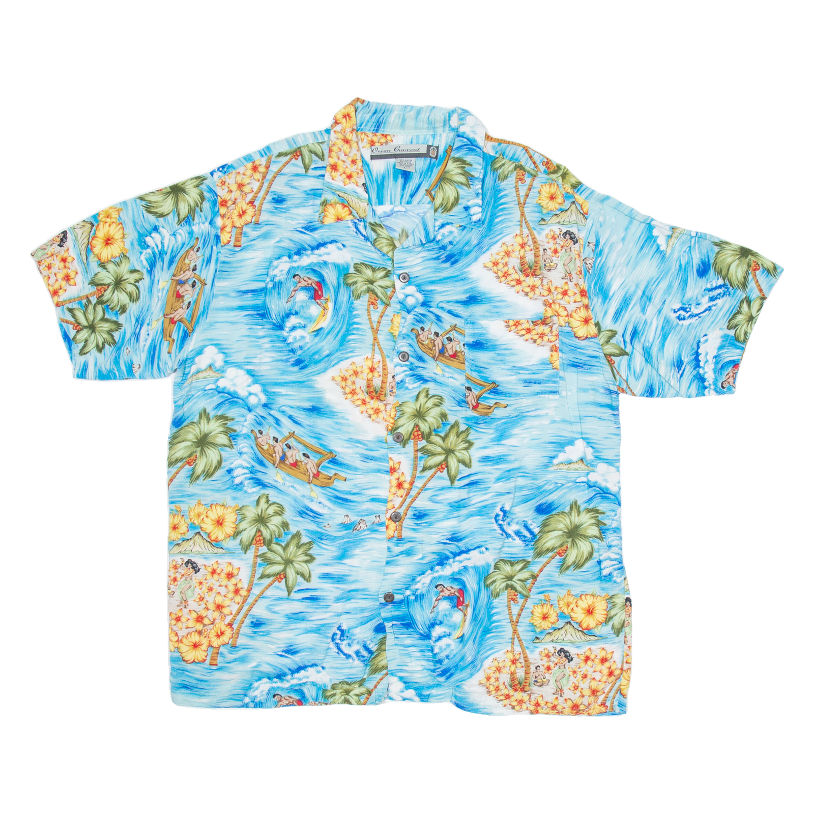OCEAN CURRENT Mens Hawaiian Shirt Blue Floral L Refurbished - N/A refurbished available on Cerqular