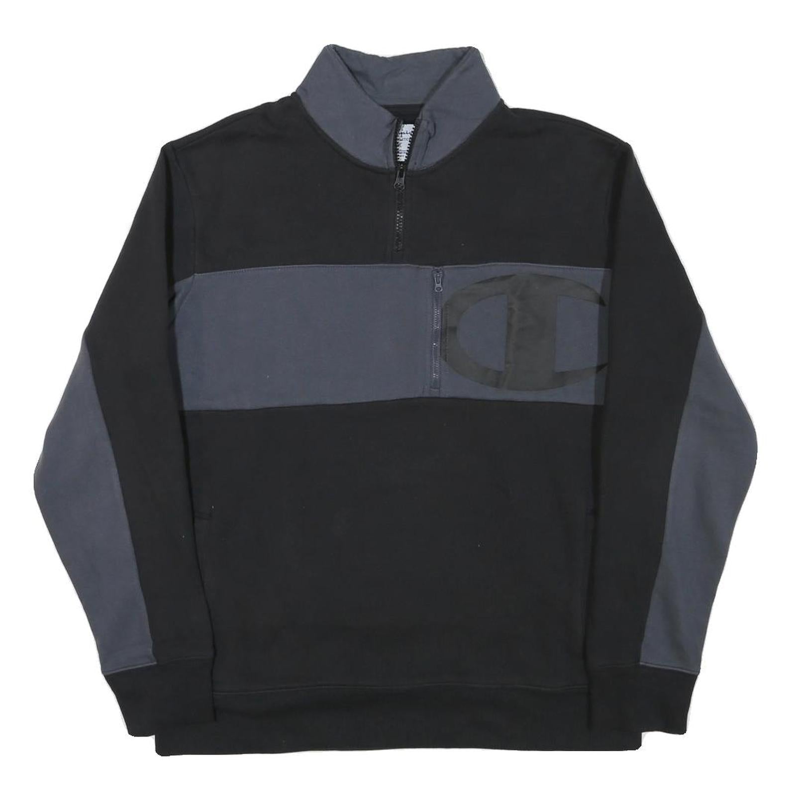 CHAMPION Mens Black & Grey Quarter Zip Sweatshirt M Cotton Blend Pullover Refurbished - N/A refurbished available on Cerqular