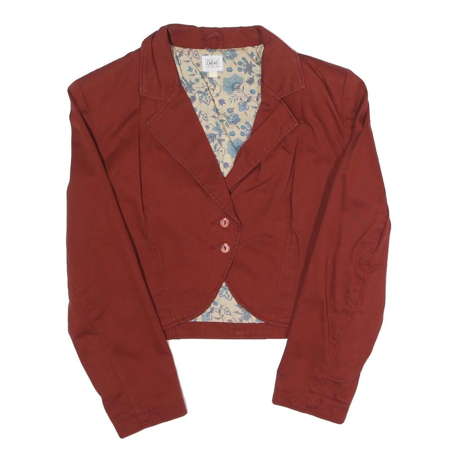 CHEEHS Womens Red Cotton Blend Button Jacket M Floral Lined Cropped Blazer Refurbished - N/A refurbished available on Cerqular