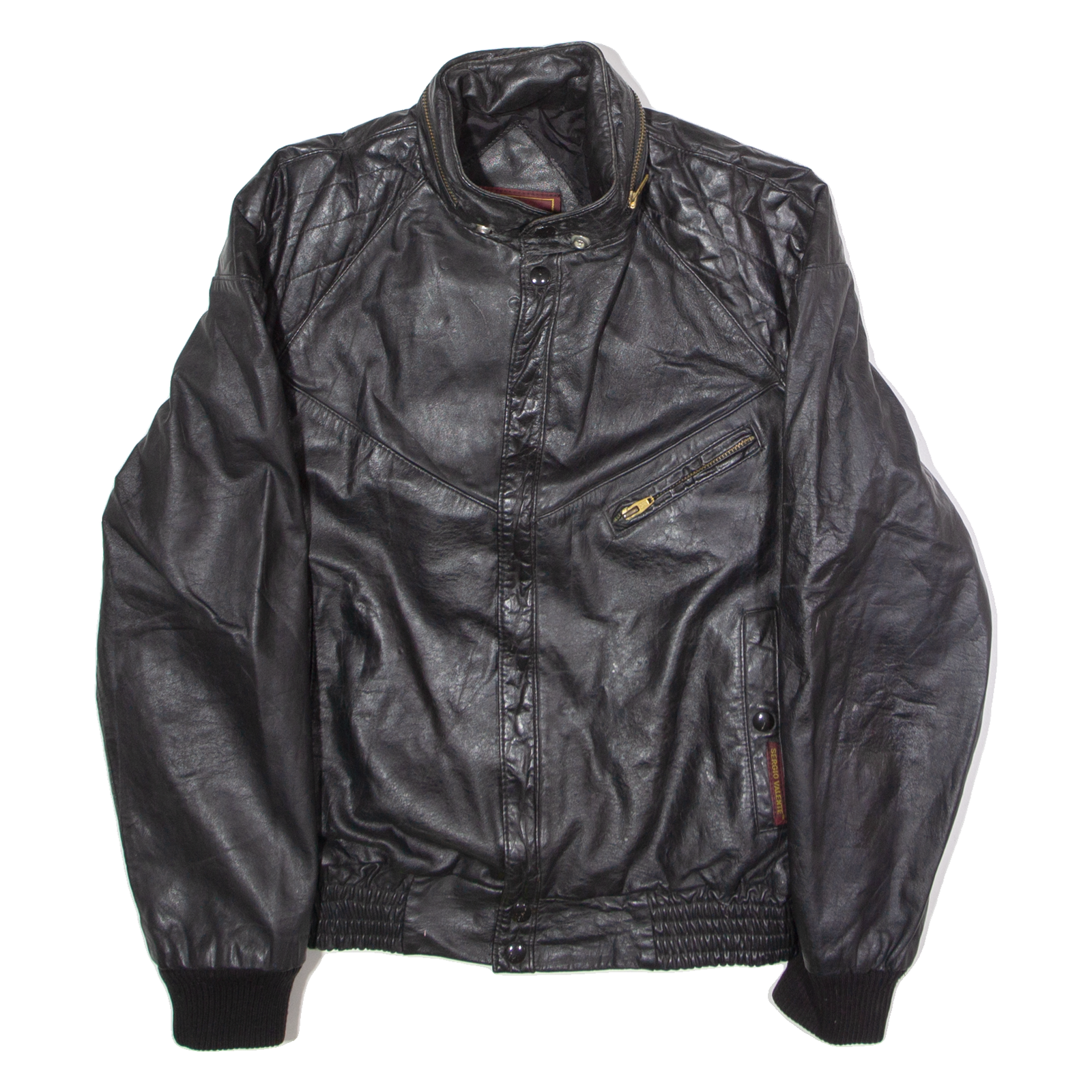 SERGIO VALENTE Mens Jacket Black Leather 90s Hooded M Refurbished - N/A refurbished available on Cerqular