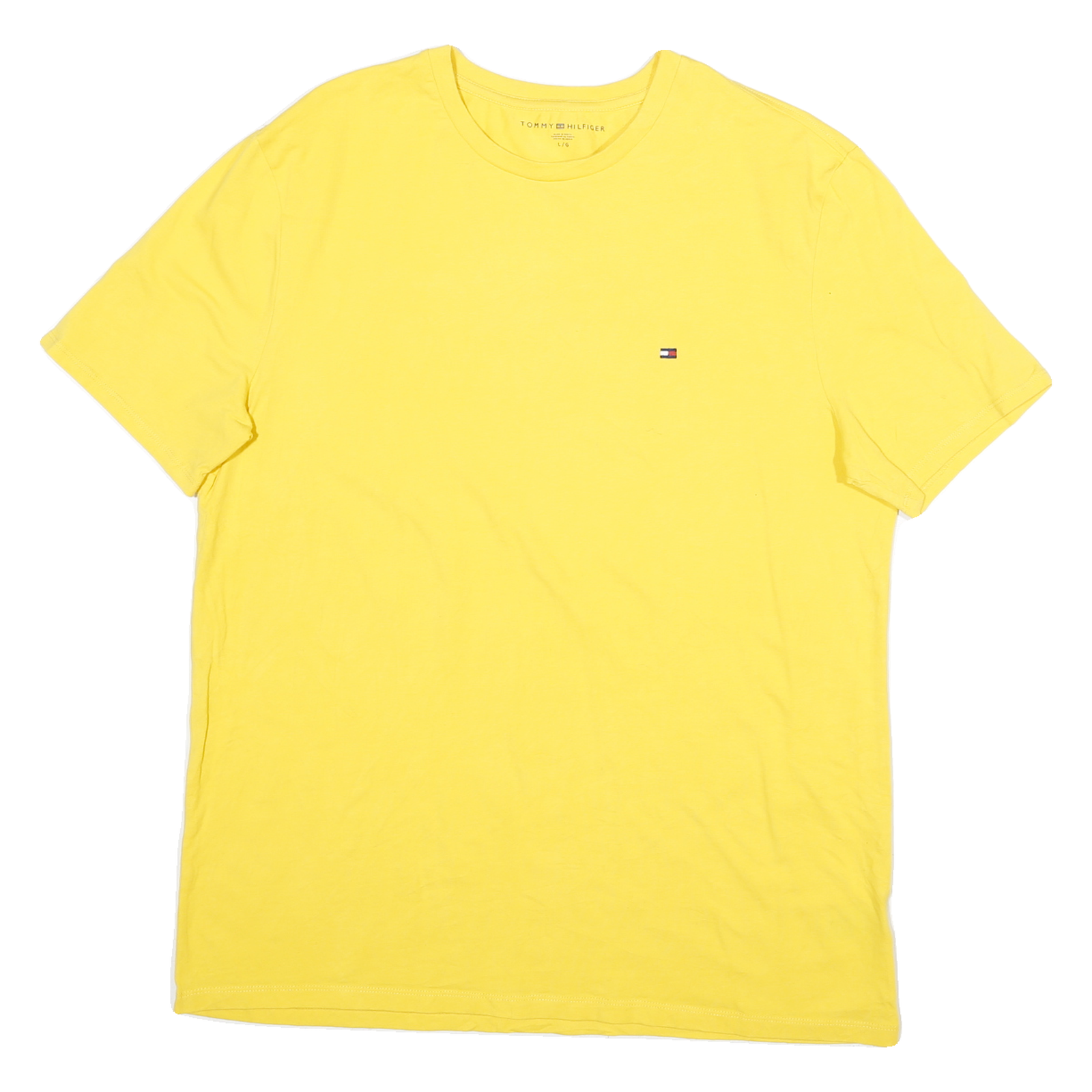 TOMMY HILFIGER Mens Yellow T-Shirt L Short Sleeve Crew Neck Classic Cotton Blend Refurbished - N/A refurbished available on Cerqular