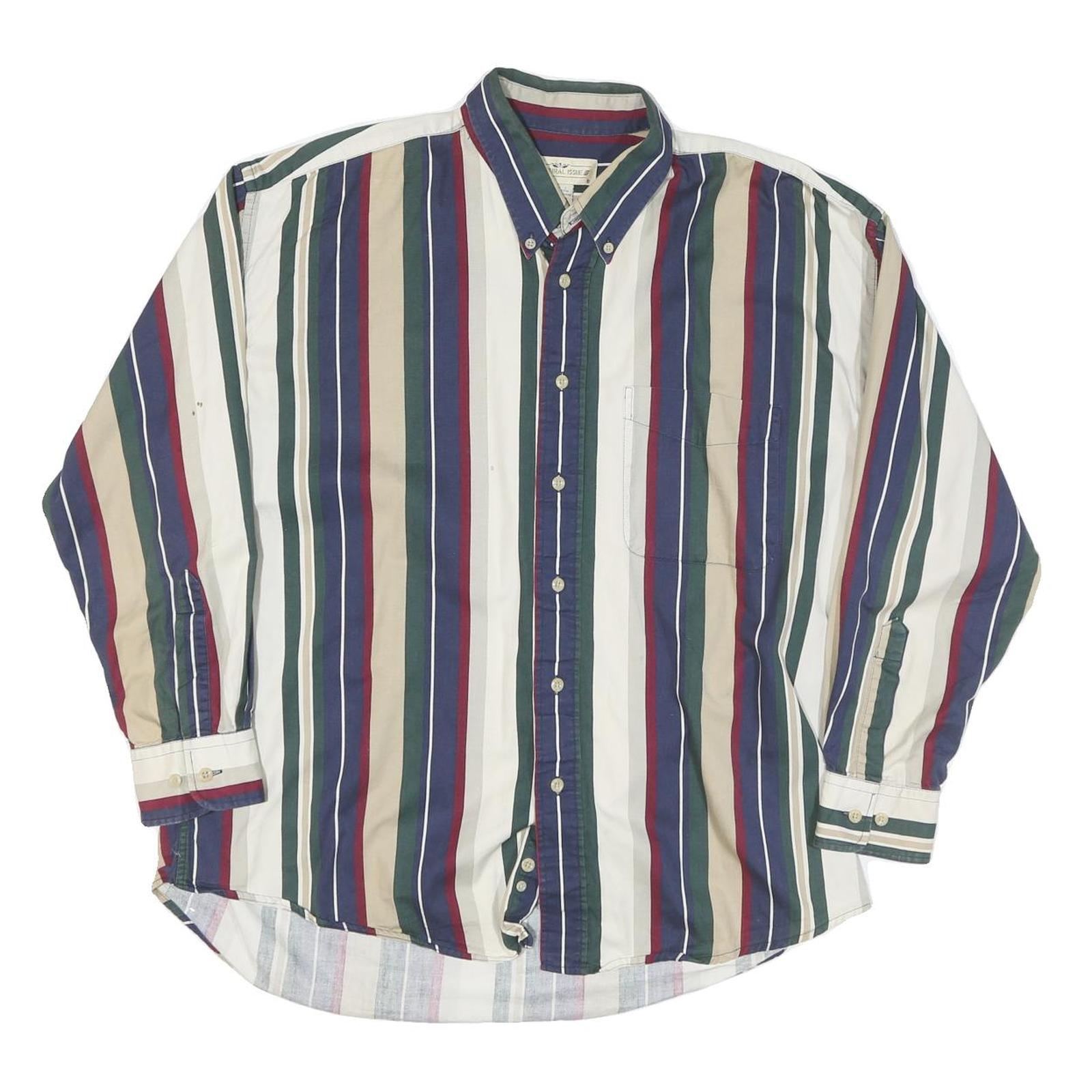 NATURAL ISSUE Mens Green & Navy Stripe Button Down Shirt XL Classic Fit Refurbished - N/A refurbished available on Cerqular