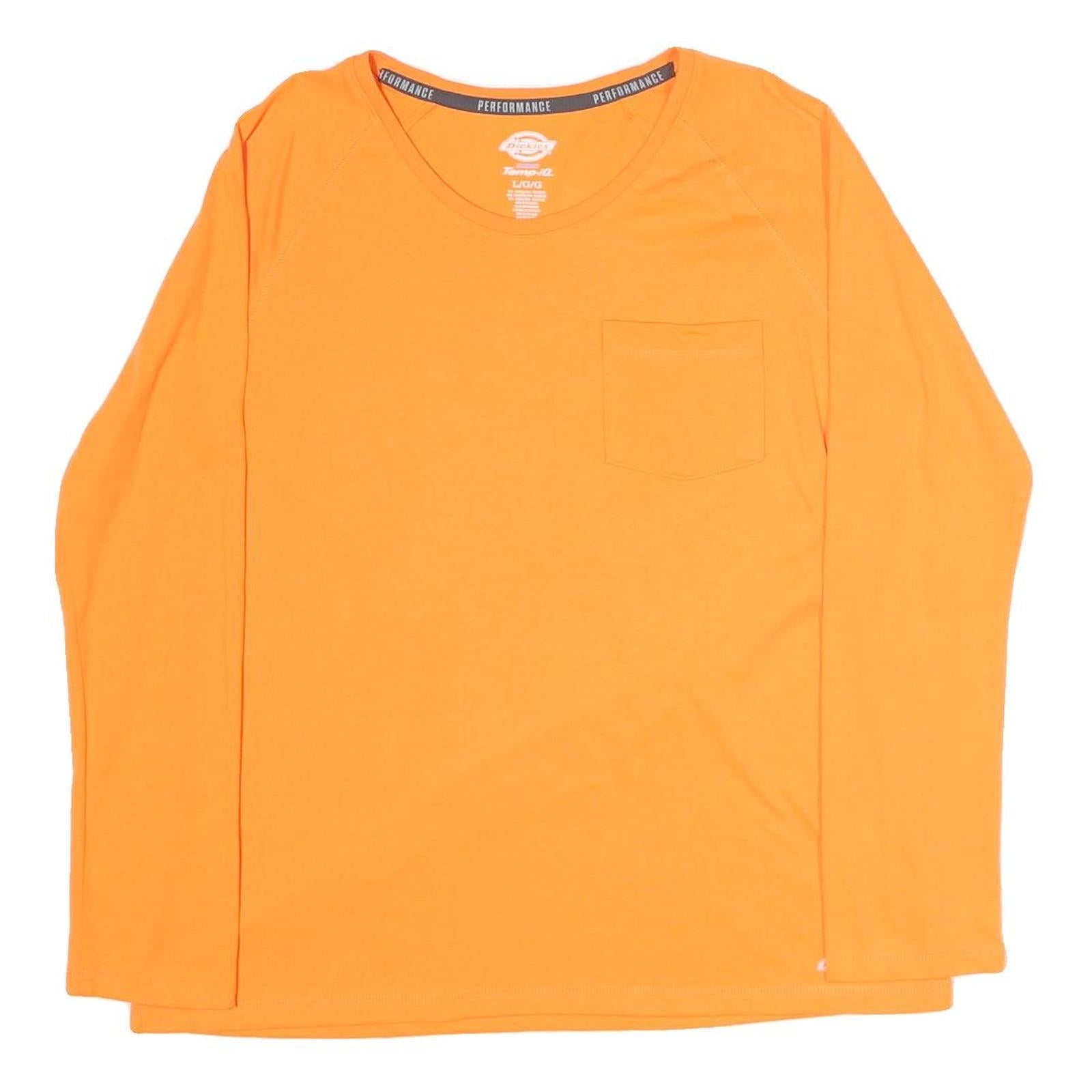DICKIES Mens Orange Plain T-Shirt L Long Sleeve Round Neck Pocket Casual Refurbished - N/A refurbished available on Cerqular