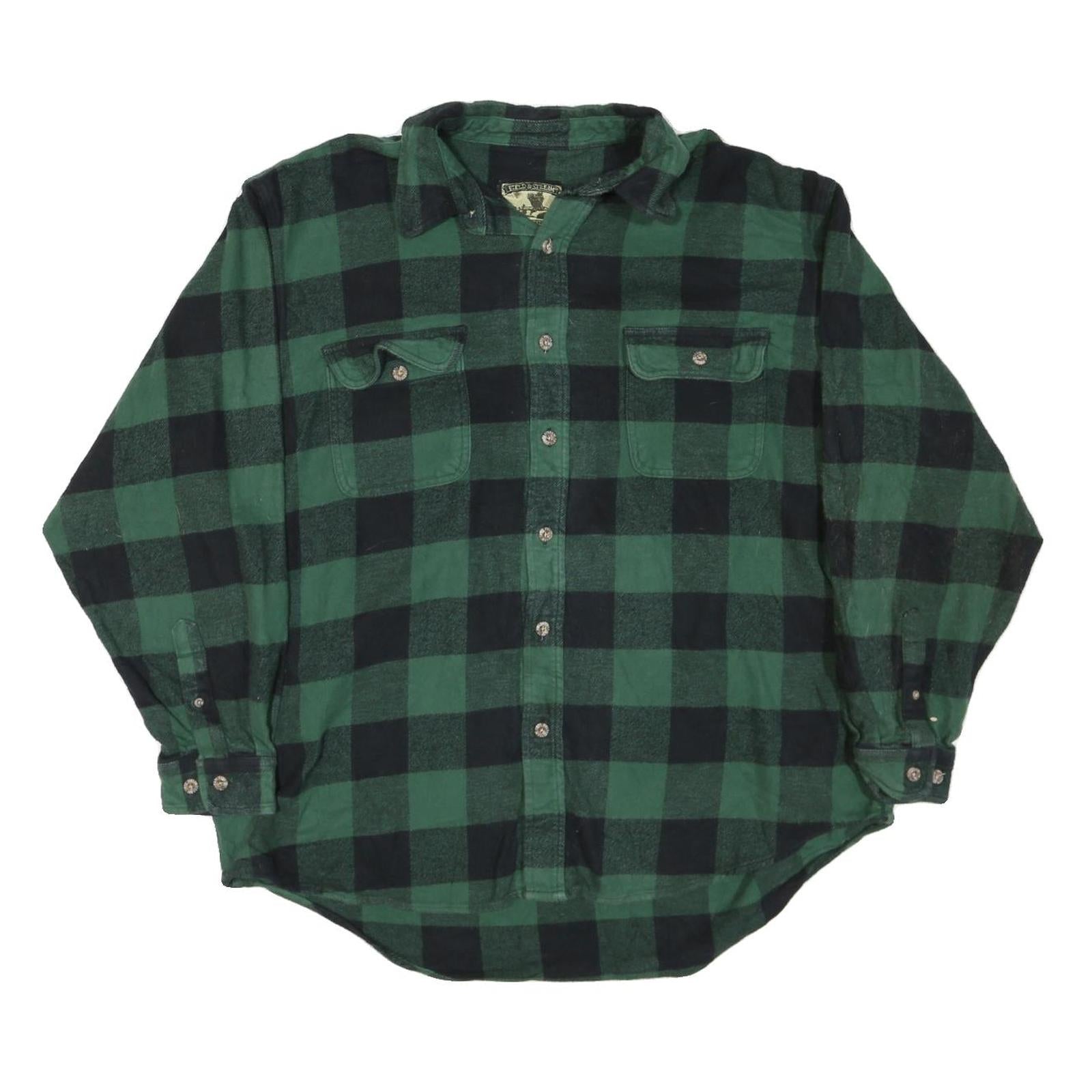 FIELD & STREAM Mens Green & Black Check Flannel Shirt 2XL Cotton Blend Casual Refurbished - N/A refurbished available on Cerqular