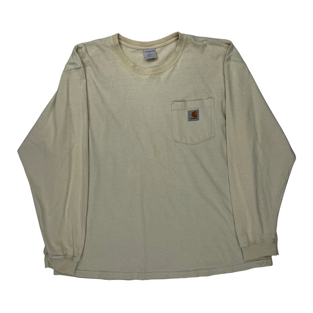 Carhartt Long Sleeve T-Shirt - Large Beige Cotton Refurbished - Thrifted (note: this is a term often used to describe second- refurbished available on Cerqular