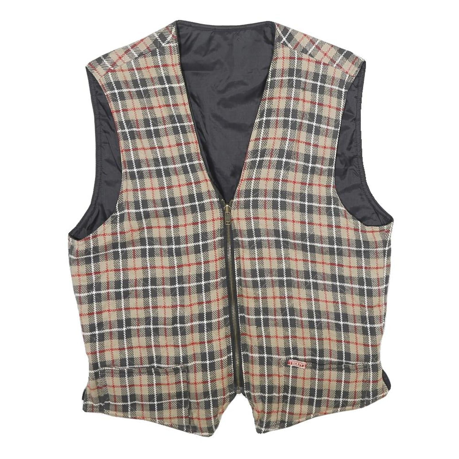 TEDDY'S Mens Beige & Black Reversible Jacket M Cotton Blend Check Zip Vest Refurbished - N/A refurbished available on Cerqular
