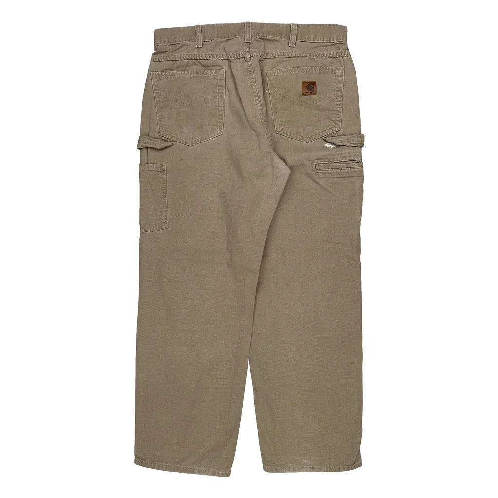 Carhartt Carpenter Trousers - 35W 32L Khaki Cotton Refurbished - Thrifted (note: this is a term often used to describe second- refurbished available on Cerqular