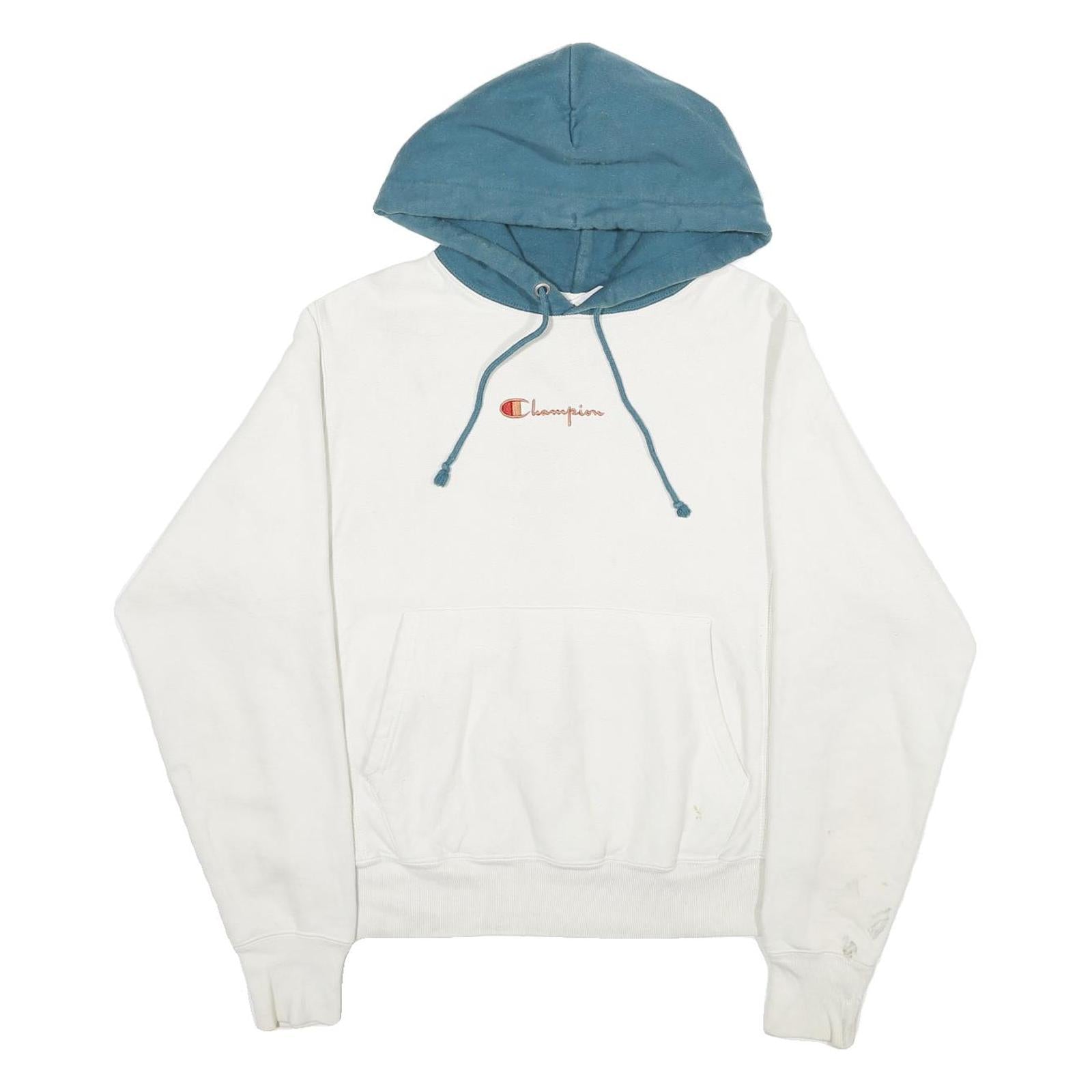 CHAMPION REVERSE WEAVE Mens White & Blue Pullover Hoodie S Cotton Blend Casual Refurbished - N/A refurbished available on Cerqular