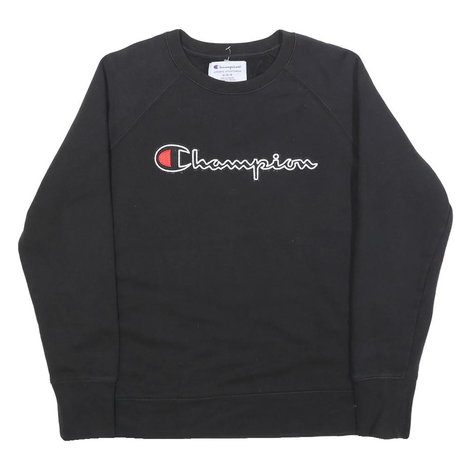 CHAMPION Mens Black Cotton Blend Crew Neck Sweatshirt M Classic Logo Refurbished - N/A refurbished available on Cerqular