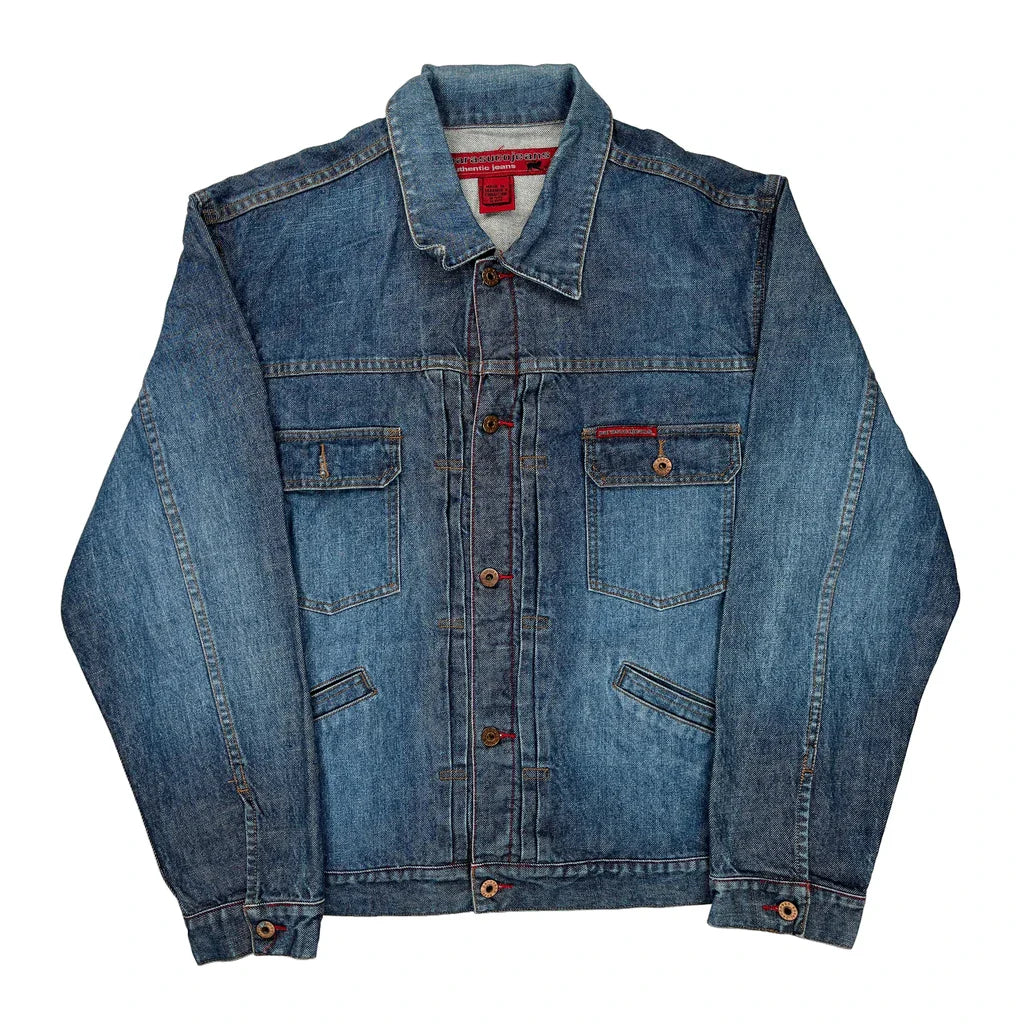 Parasuco Hip Hop Denim Jacket - XL Blue Cotton Refurbished - Thrifted (note: this is a term often used to describe second- refurbished available on Cerqular