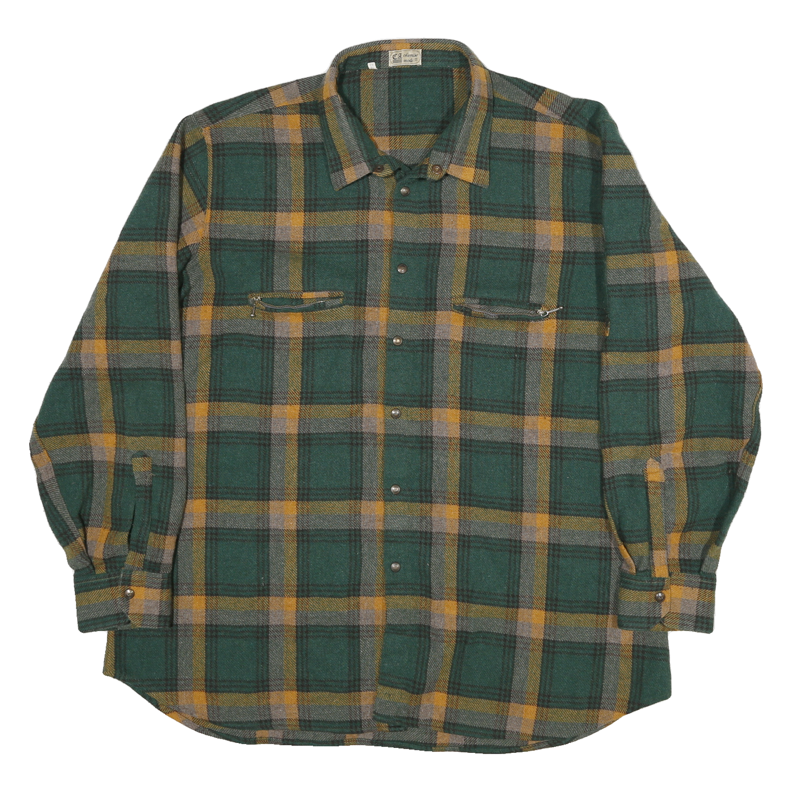 CA Mens Green & Yellow Check Shirt 2XL Long Sleeve Button Front Zipper Pockets Refurbished - N/A refurbished available on Cerqular