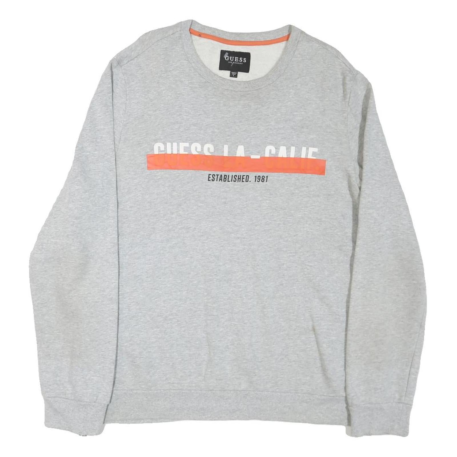 GUESS Womens Grey Cotton Blend Sweatshirt L Crew Neck Casual Logo Pullover Refurbished - N/A refurbished available on Cerqular