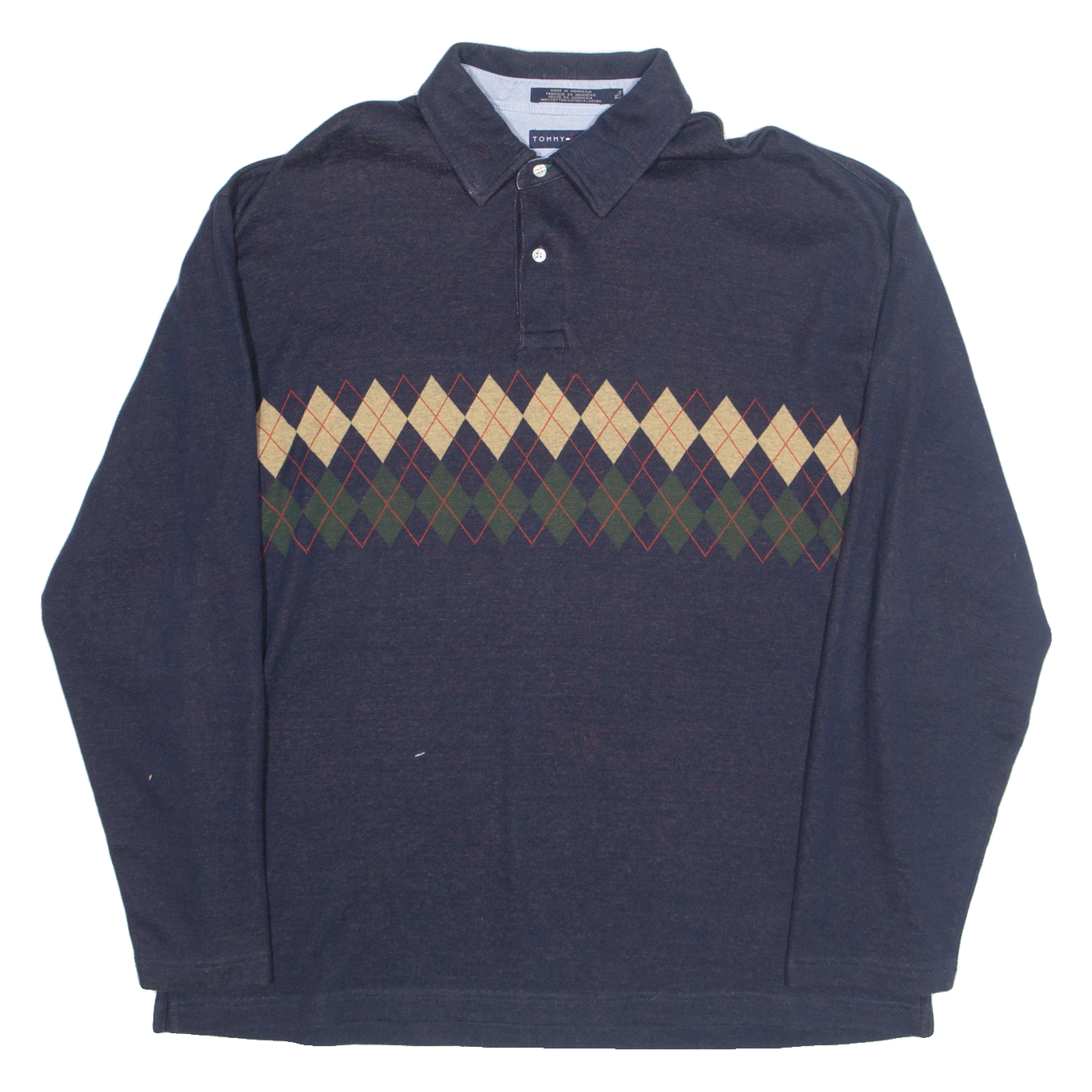 TOMMY HILFIGER Mens Polo Shirt Blue 90s Argyle Long Sleeve XL Refurbished - N/A refurbished available on Cerqular