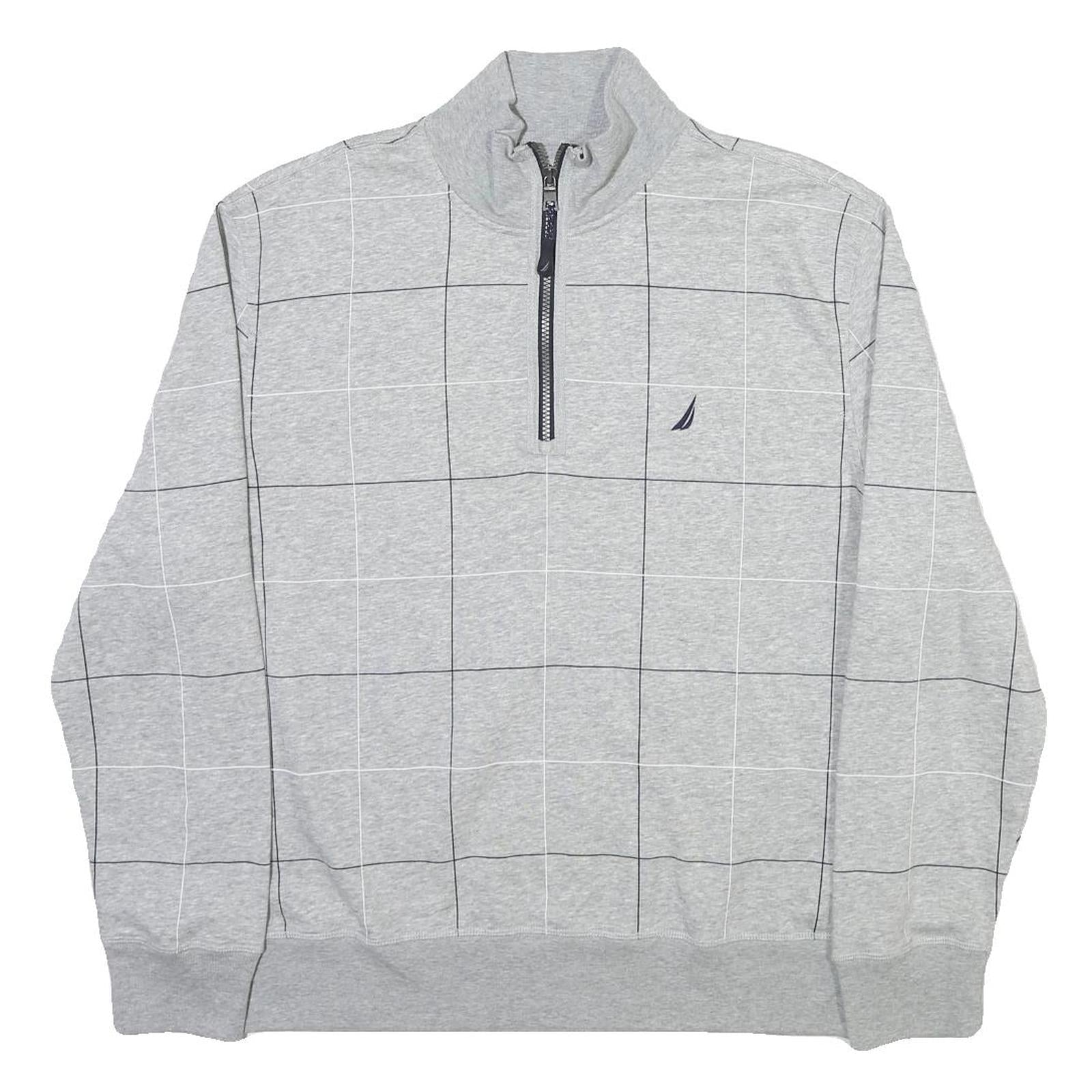 NAUTICA Mens Grey Check Half Zip XL Cotton Blend Sweatshirt Pullover Refurbished - N/A refurbished available on Cerqular