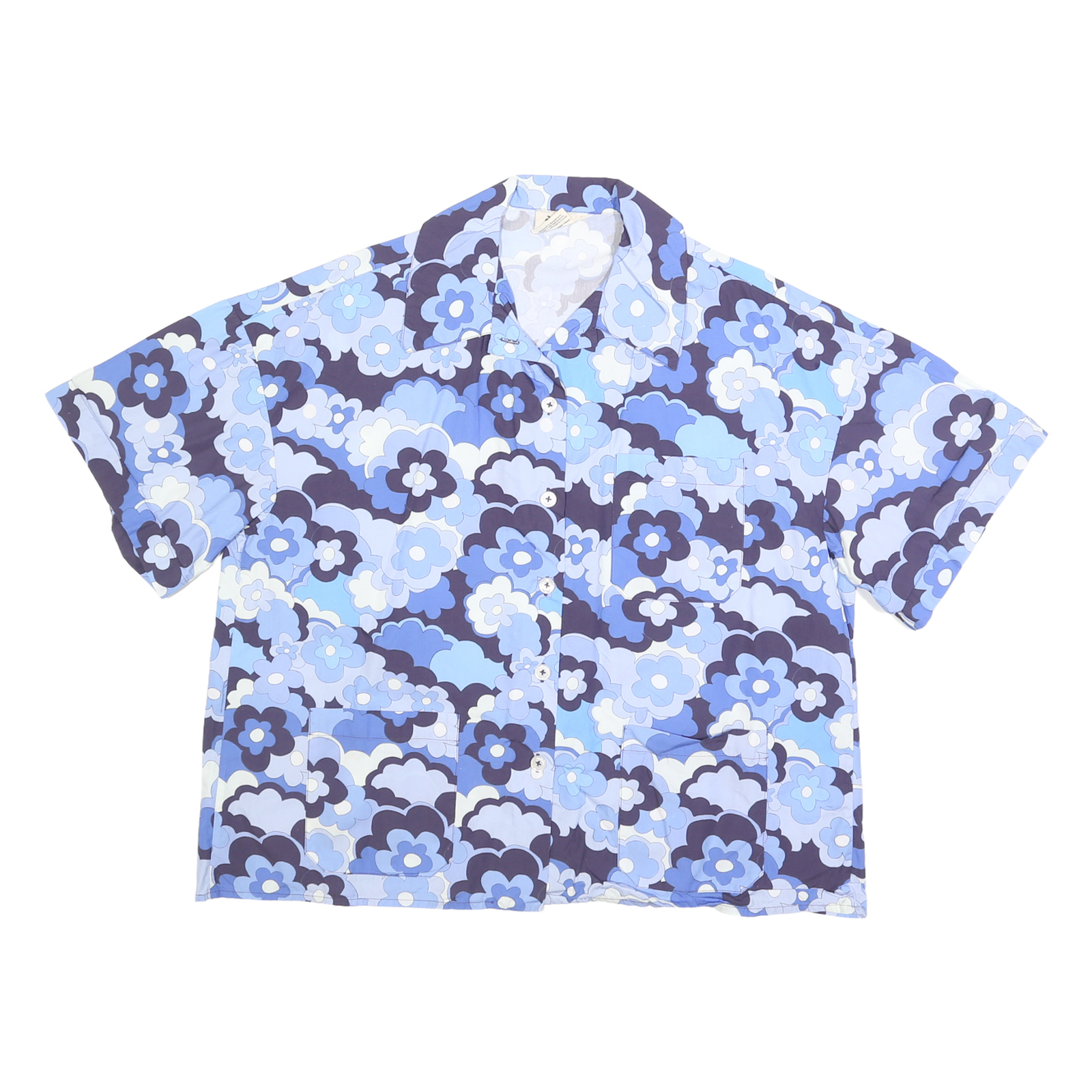 BALOU Womens Blue Floral Print Shirt S Cotton Summer Casual Short Sleeve Refurbished - N/A refurbished available on Cerqular