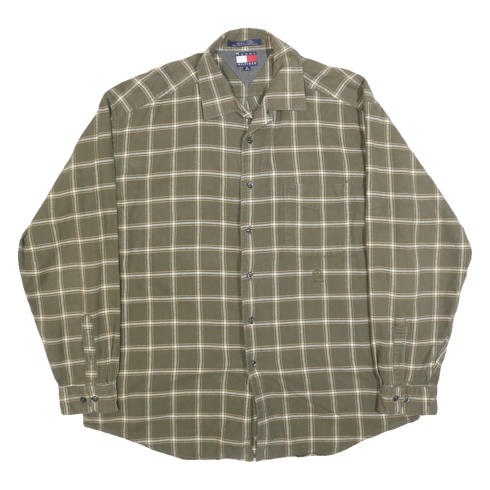 TOMMY HILFIGER Mens Green & Cream Checked Cotton Shirt XL Classic Casual Refurbished - N/A refurbished available on Cerqular