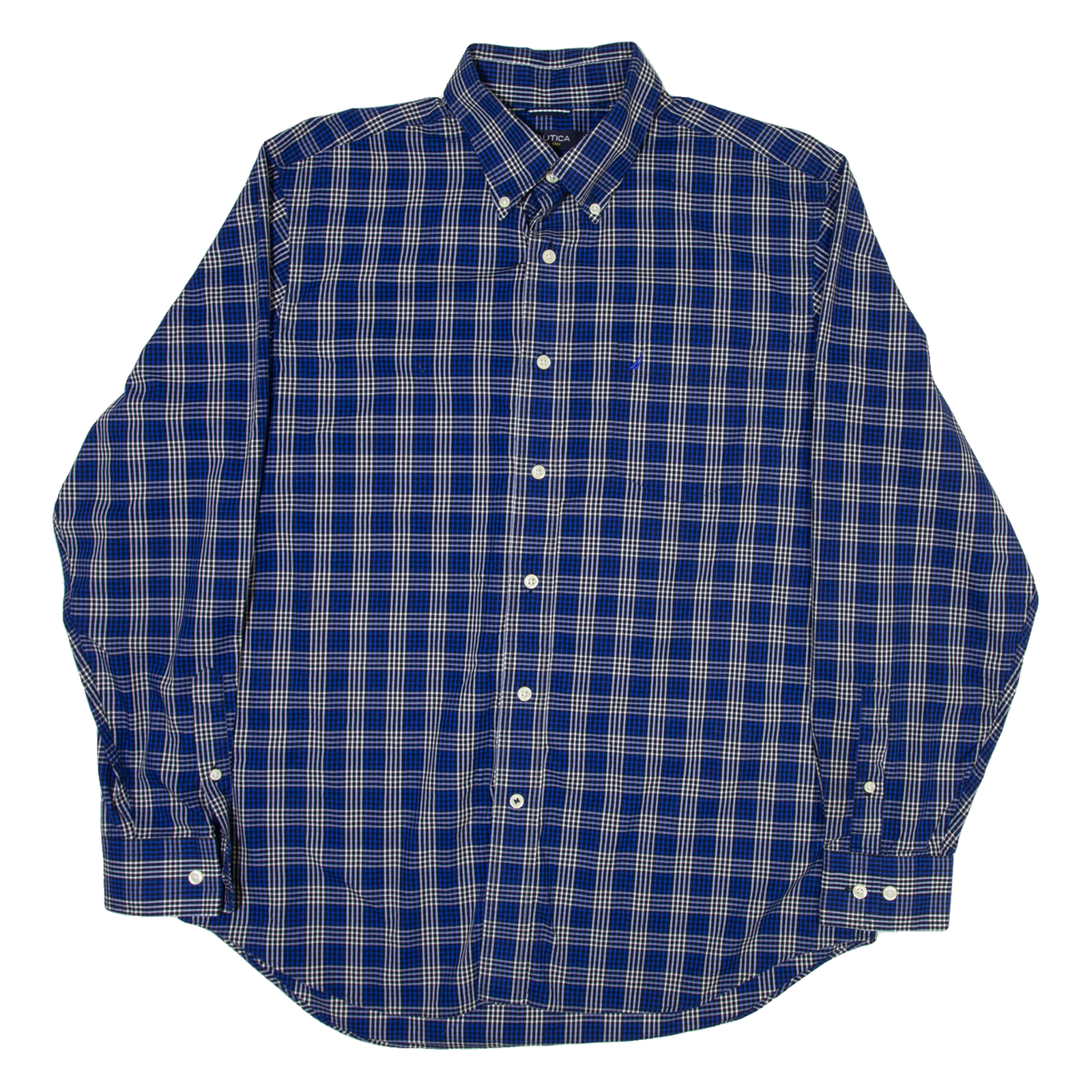 NAUTICA Mens Shirt Blue Check Long Sleeve L Refurbished - N/A refurbished available on Cerqular