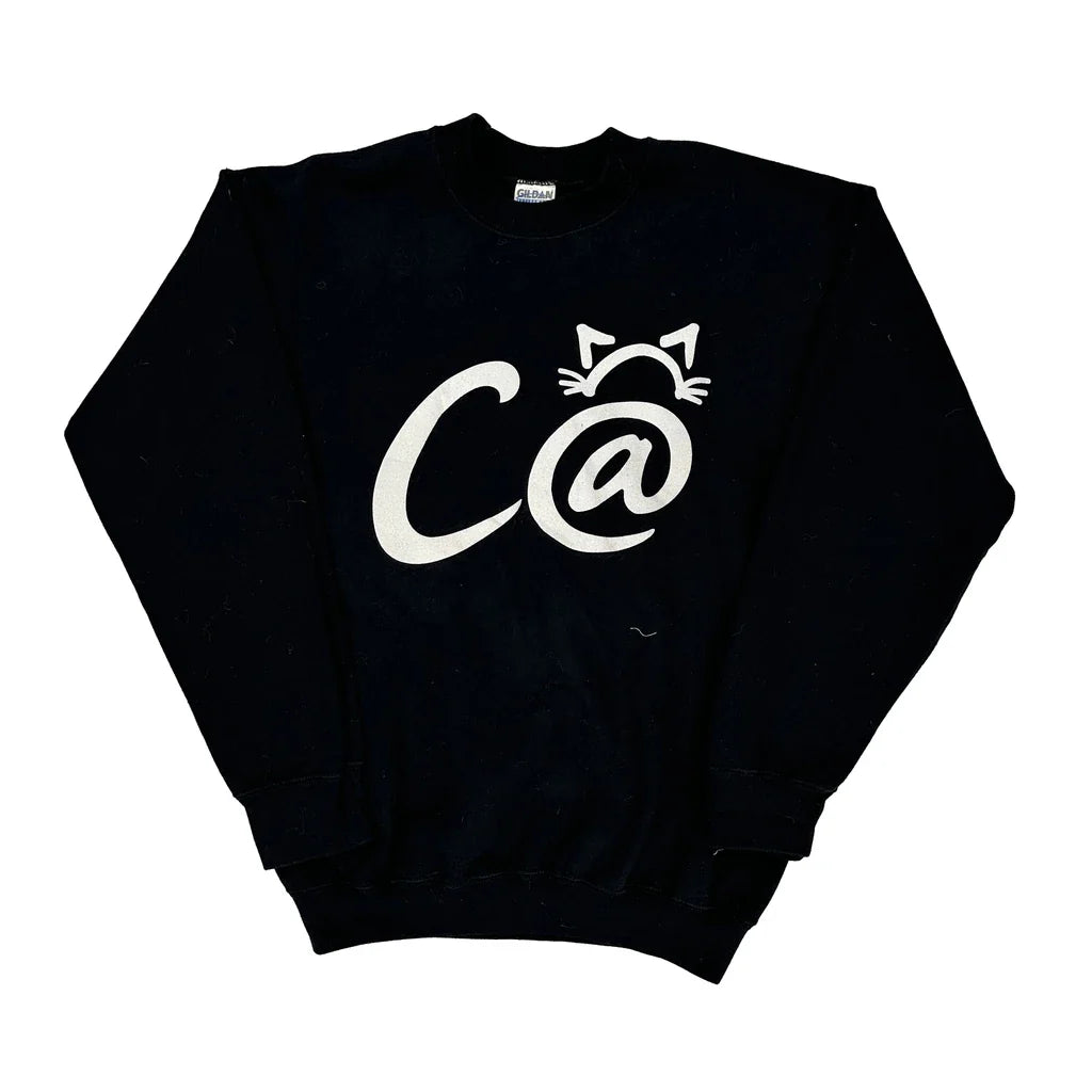 Gildan Graphic Sweatshirt - Medium Black Cotton Blend Refurbished - Thrifted (note: this is a term often used to describe second- refurbished available on Cerqular