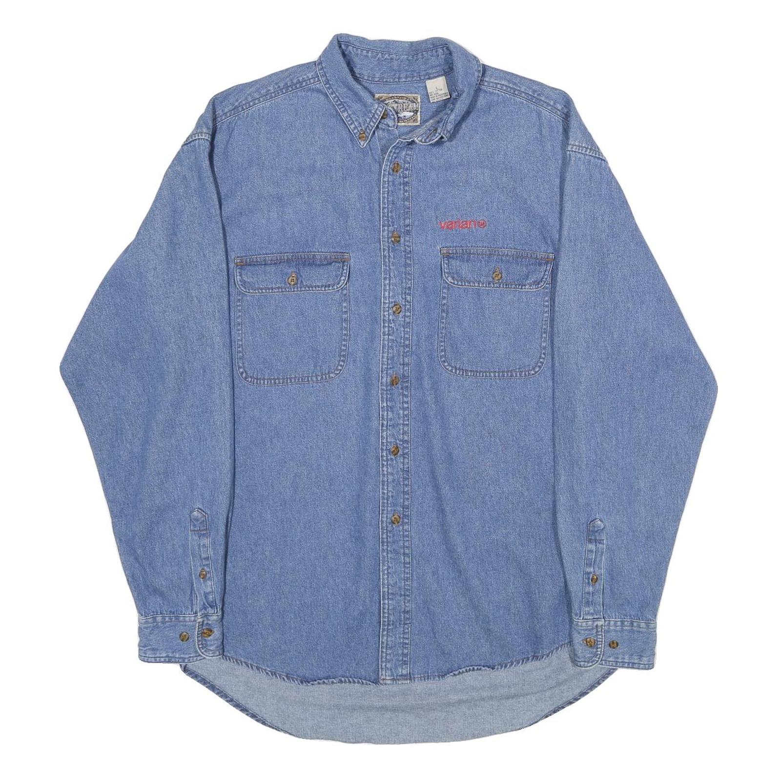 DUNBROOKE Mens Blue Denim Shirt L Cotton Button Collar Casual Workwear Refurbished - N/A refurbished available on Cerqular