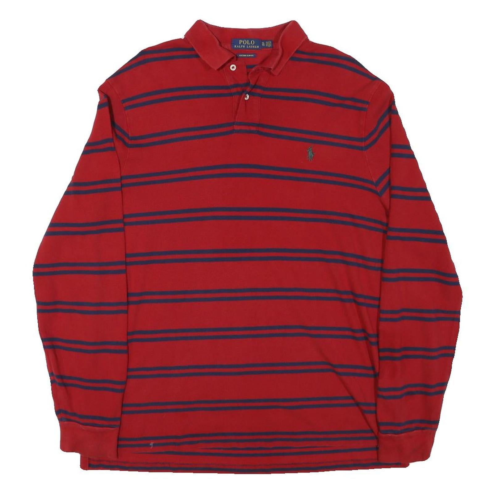 POLO RALPH LAUREN Mens Red & Navy Blue Striped Long Sleeve Polo Shirt XL Cotton Refurbished - N/A refurbished available on Cerqular