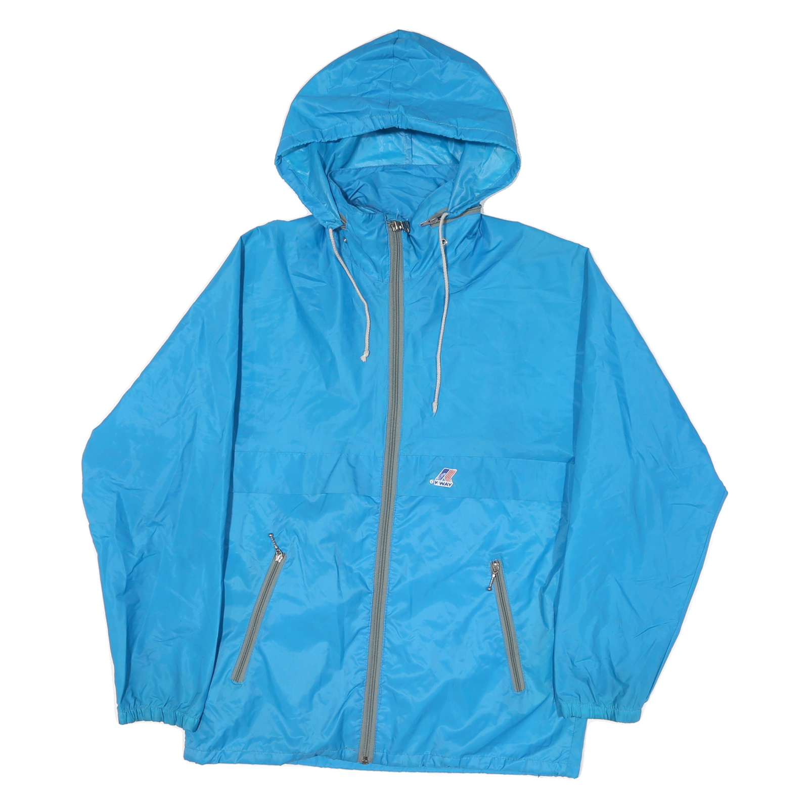 K-WAY Womens Blue Hooded Jacket M Polyamide Plain Lightweight Zip Refurbished - N/A refurbished available on Cerqular
